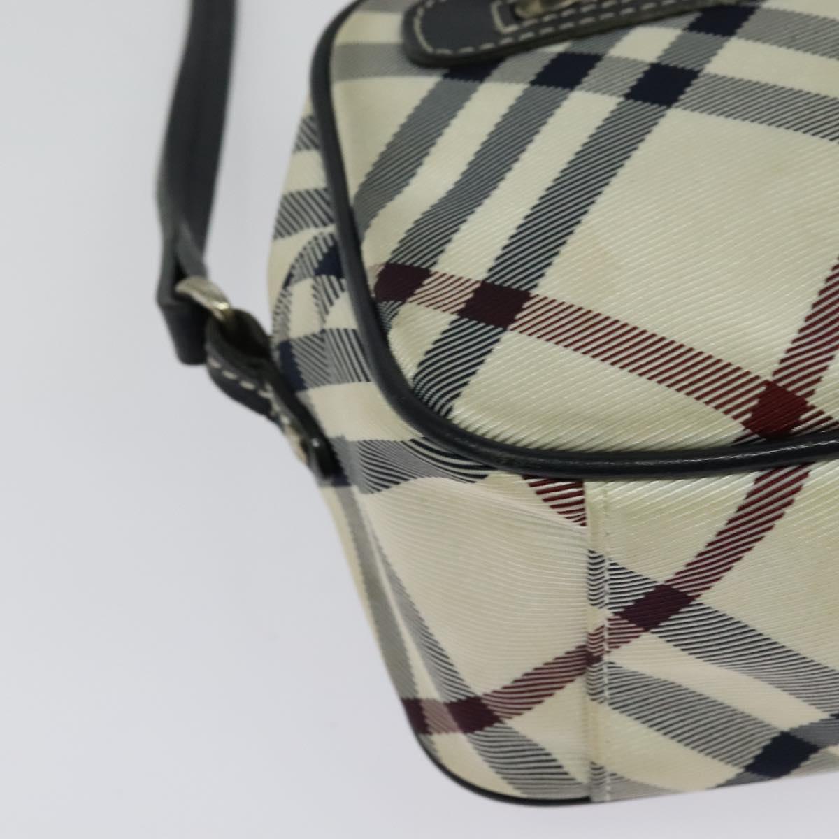 BURBERRY Nova Check Blue Label Shoulder Bag Canvas Beige Silver Auth 142252