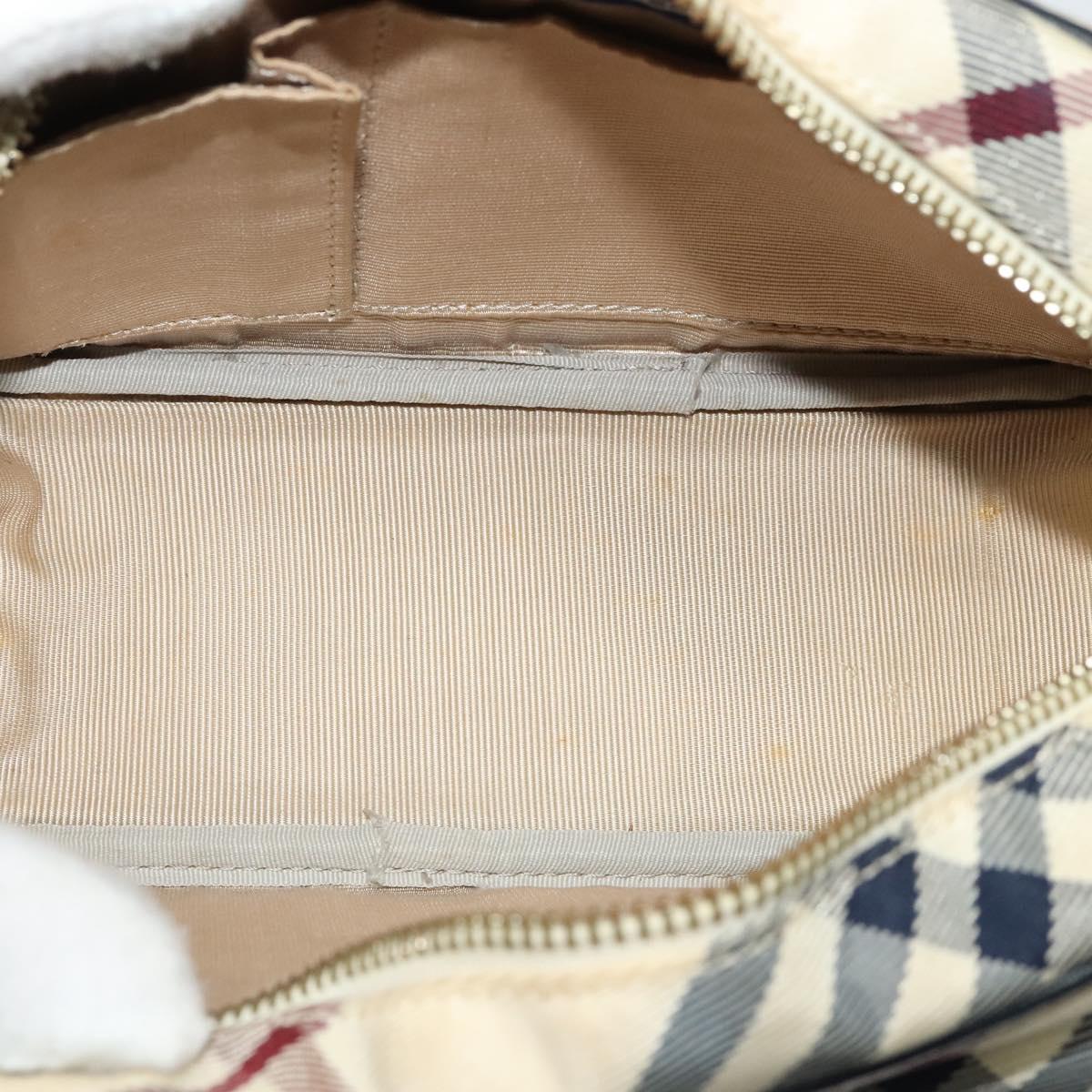 BURBERRY Nova Check Blue Label Shoulder Bag Canvas Beige Silver Auth 142252