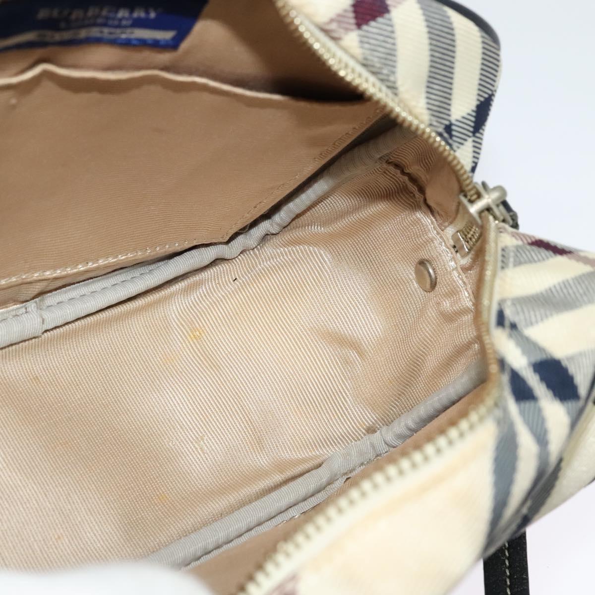 BURBERRY Nova Check Blue Label Shoulder Bag Canvas Beige Silver Auth 142252