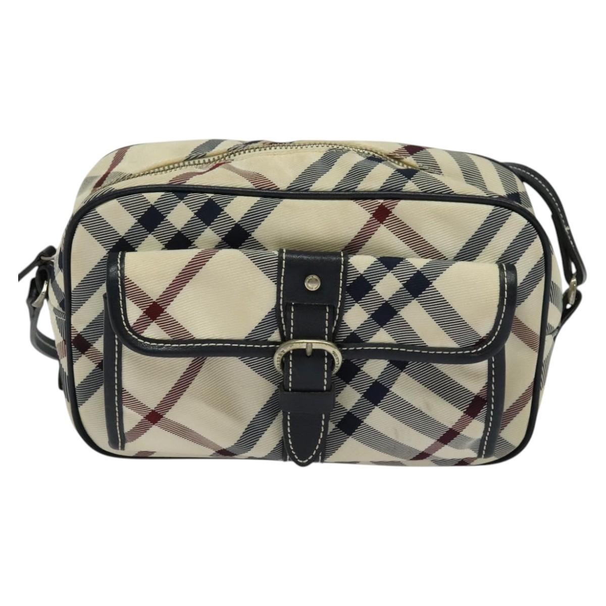 BURBERRY Nova Check Blue Label Shoulder Bag Canvas Beige Silver Auth 142252