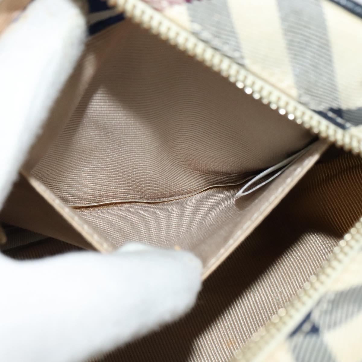 BURBERRY Nova Check Blue Label Shoulder Bag Canvas Beige Silver Auth 142252