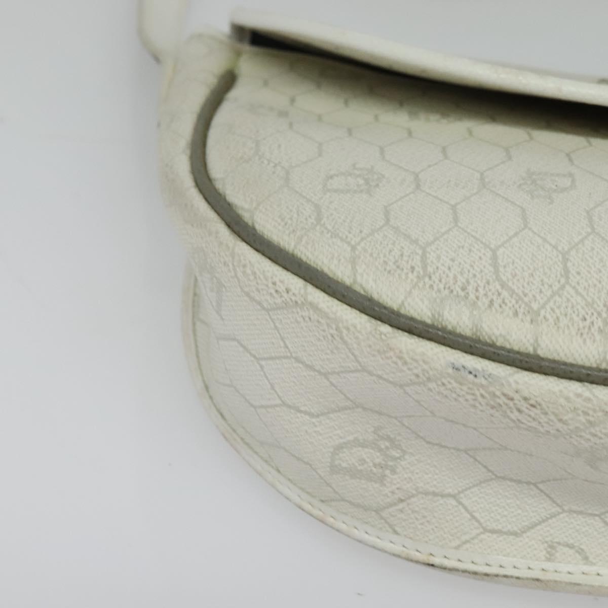 Christian Dior Honeycomb Canvas Shoulder Bag PVC White Gold Auth 142253