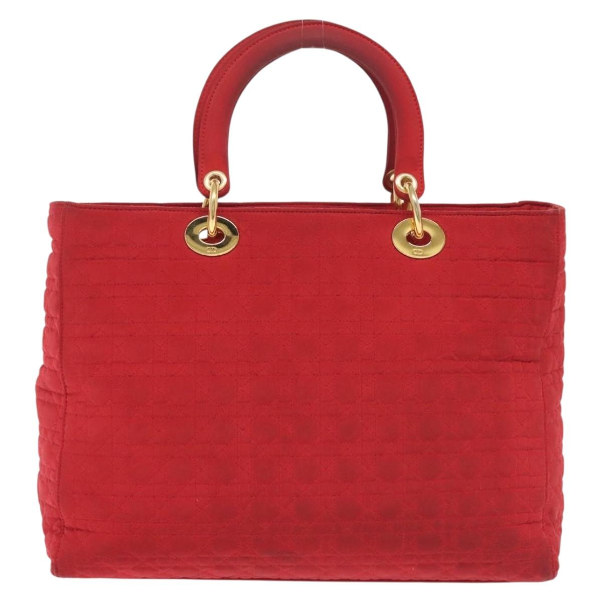 Christian Dior Canage Lady Dior Hand Bag Nylon Red Gold Auth 142266