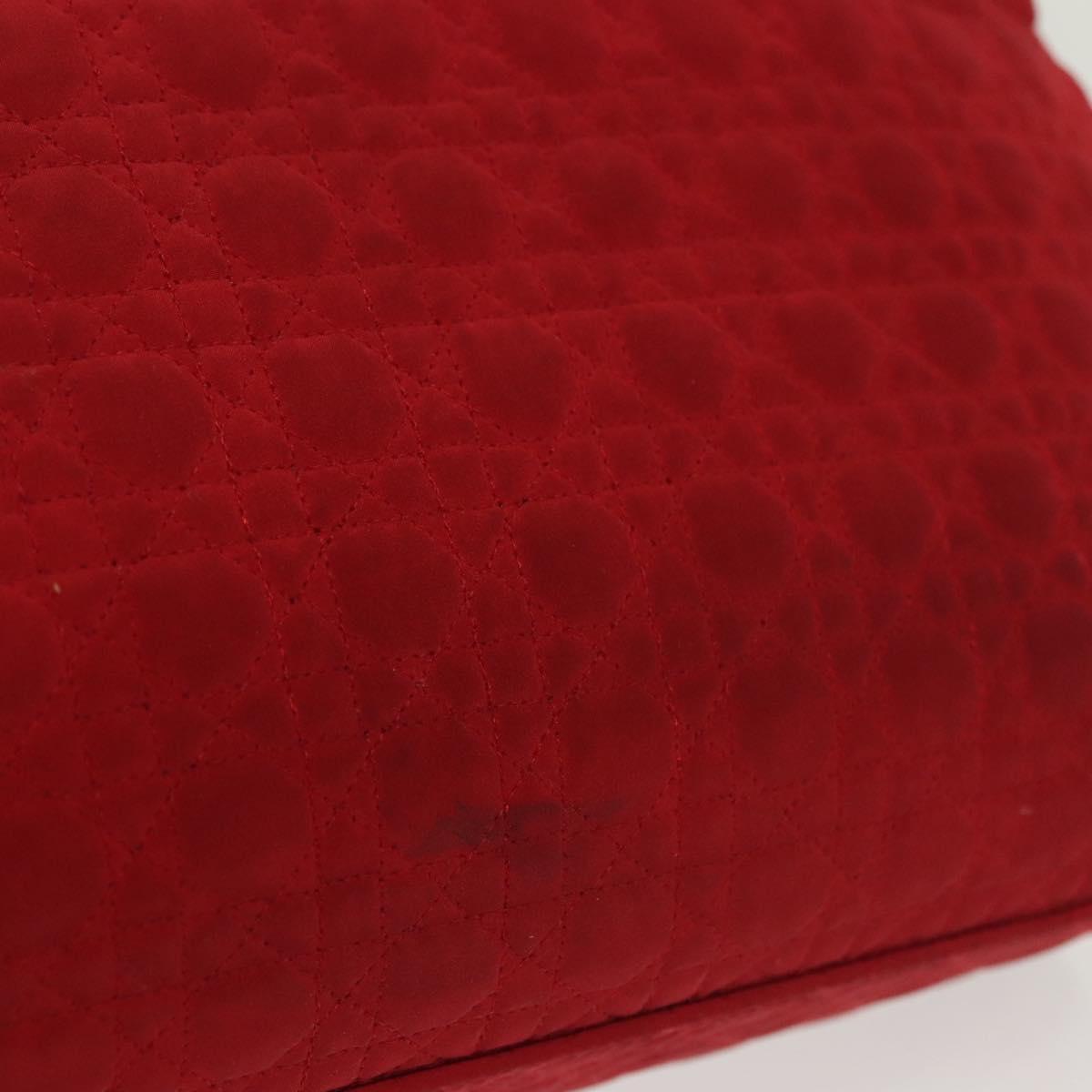 Christian Dior Canage Lady Dior Hand Bag Nylon Red Gold Auth 142266