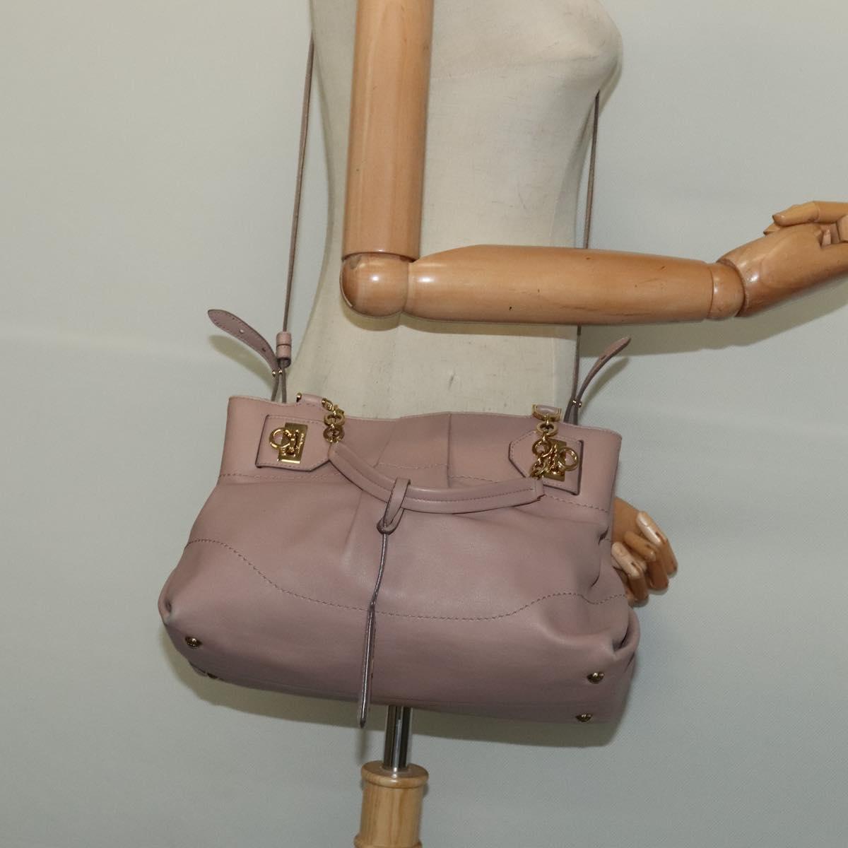 Salvatore Ferragamo Gancini Hand Bag Leather 2way Purple Gold Auth 142267