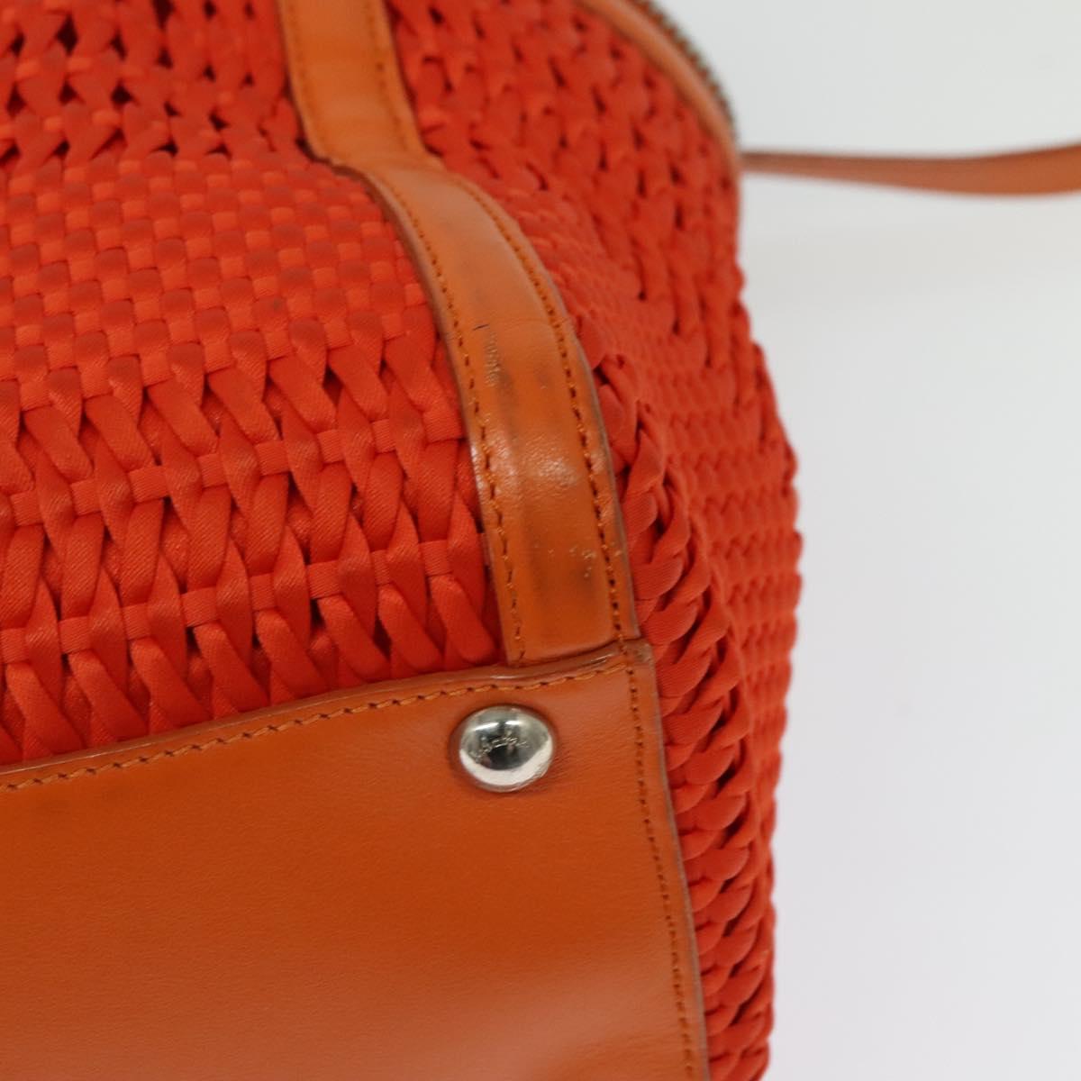 Salvatore Ferragamo Gancini Hand Bag Canvas 2way Orange Silver Auth 142268