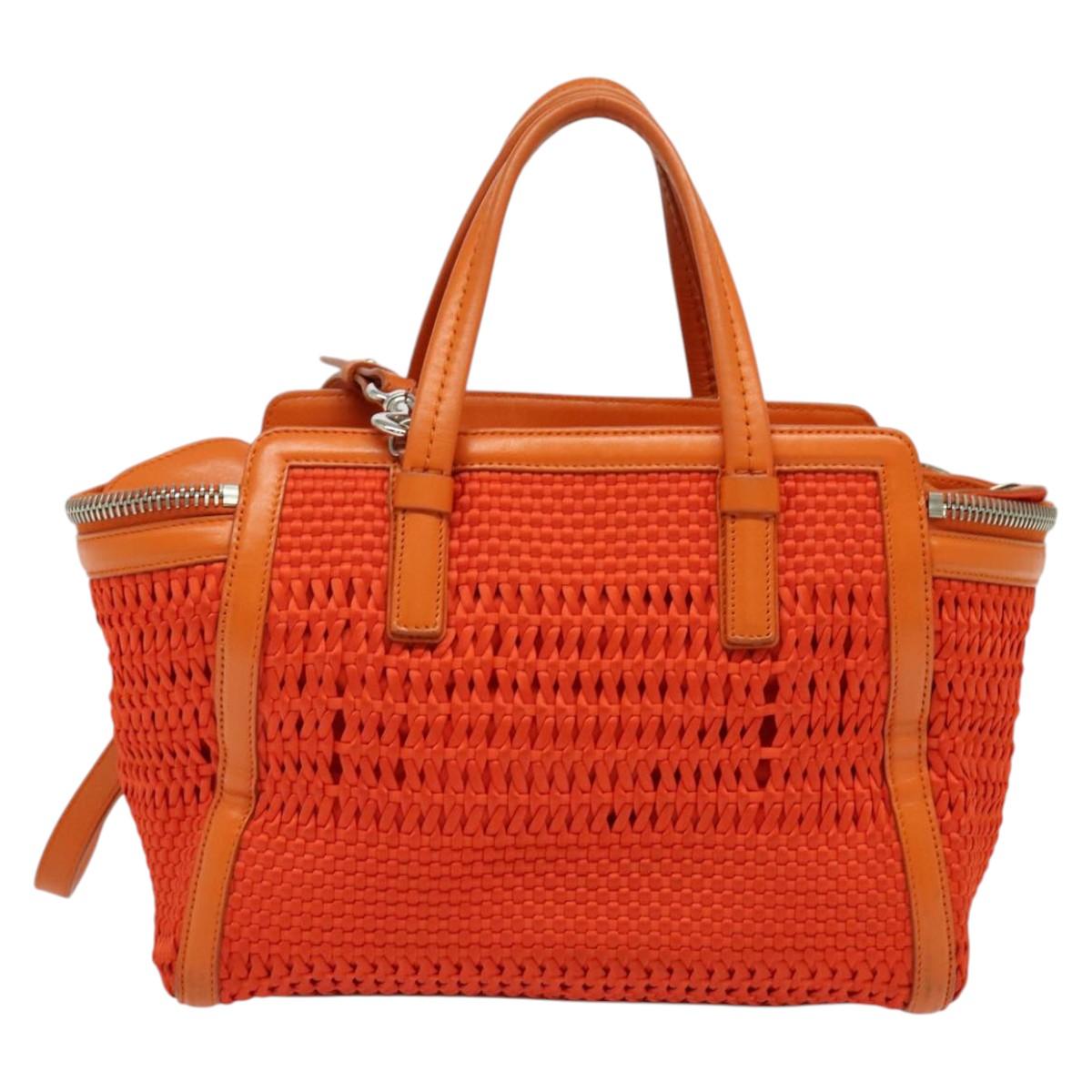 Salvatore Ferragamo Gancini Hand Bag Canvas 2way Orange Silver Auth 142268
