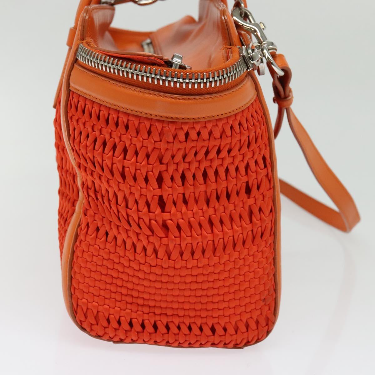 Salvatore Ferragamo Gancini Hand Bag Canvas 2way Orange Silver Auth 142268