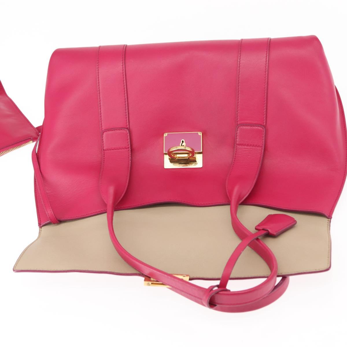 Salvatore Ferragamo Gancini Hand Bag Leather Pink Gold Auth 142269