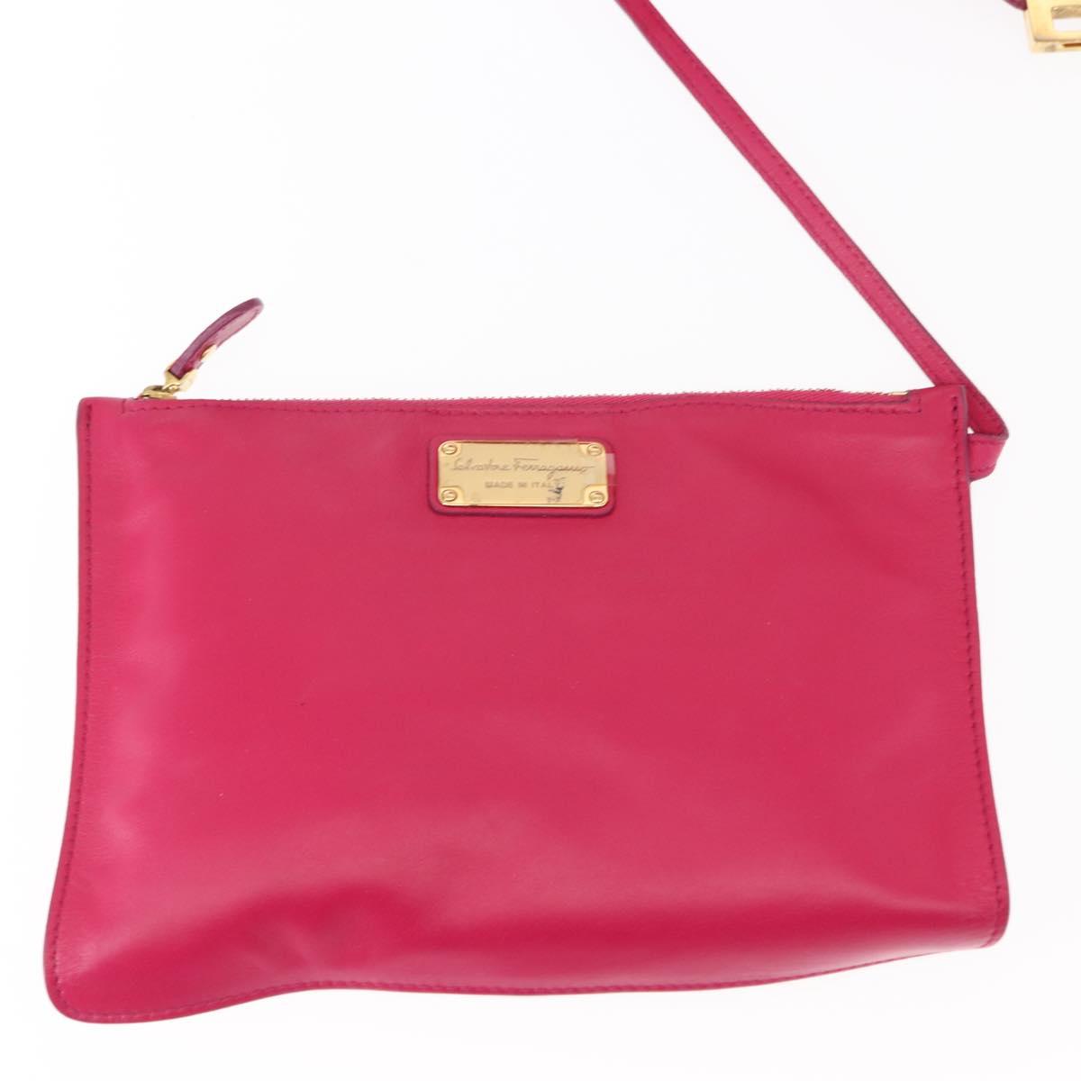 Salvatore Ferragamo Gancini Hand Bag Leather Pink Gold Auth 142269