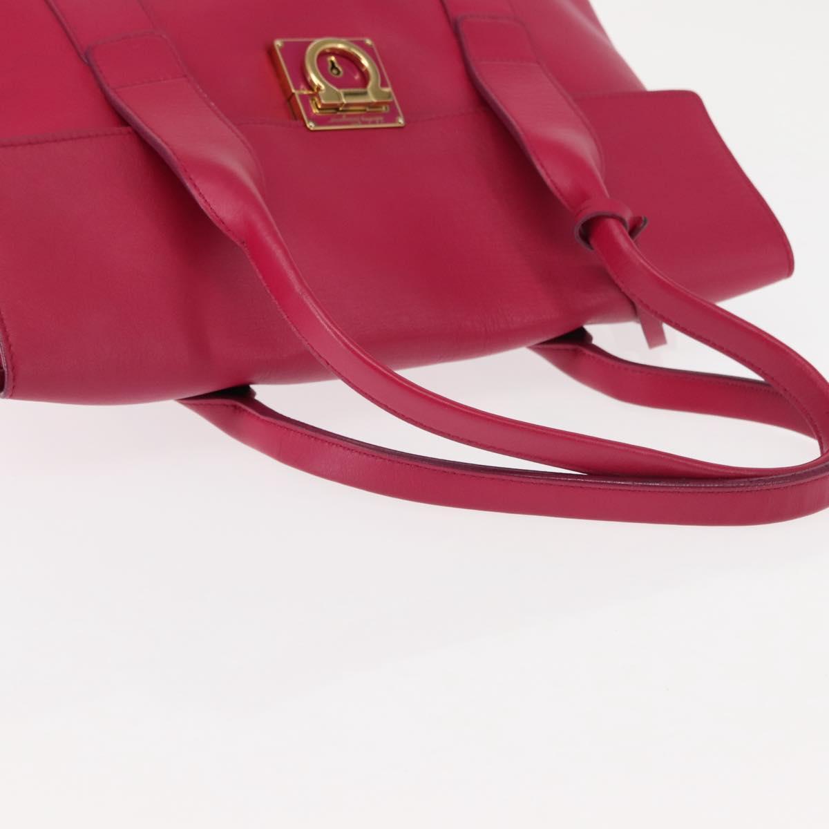 Salvatore Ferragamo Gancini Hand Bag Leather Pink Gold Auth 142269