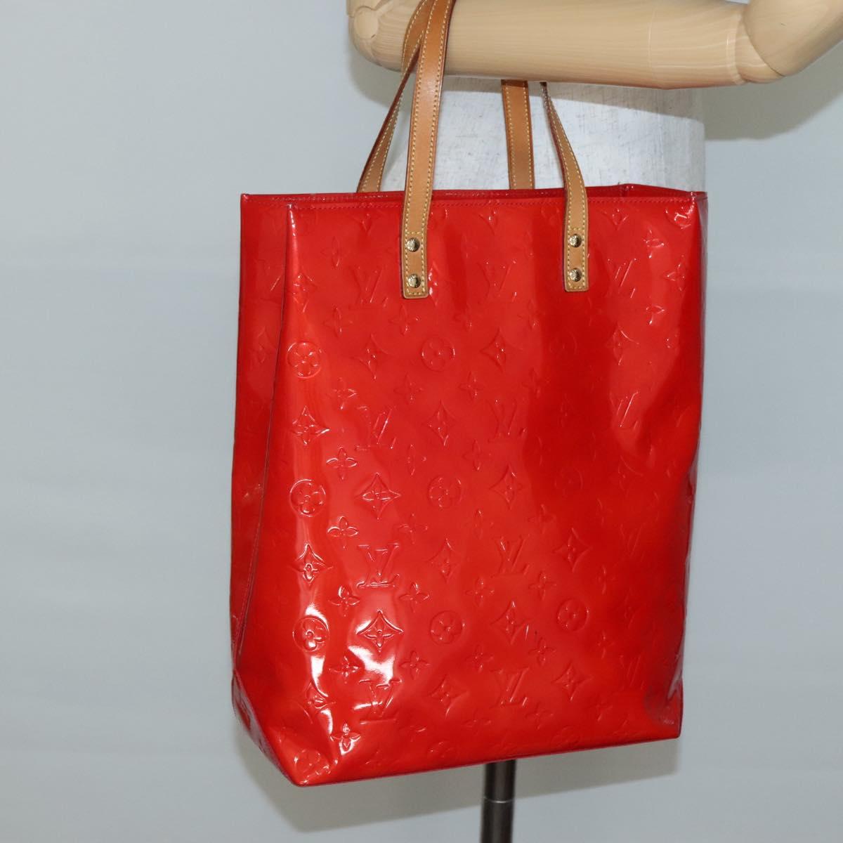 LOUIS VUITTON Monogram Vernis Reade MM Hand Bag Red Rouge M91086 LV Auth 142275