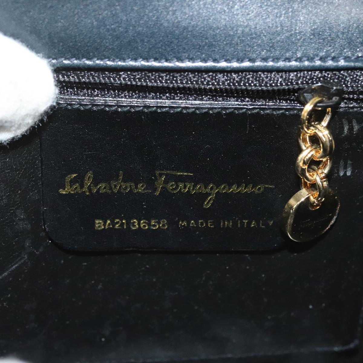Salvatore Ferragamo Gancini Hand Bag Leather Navy Gold Auth 142283A