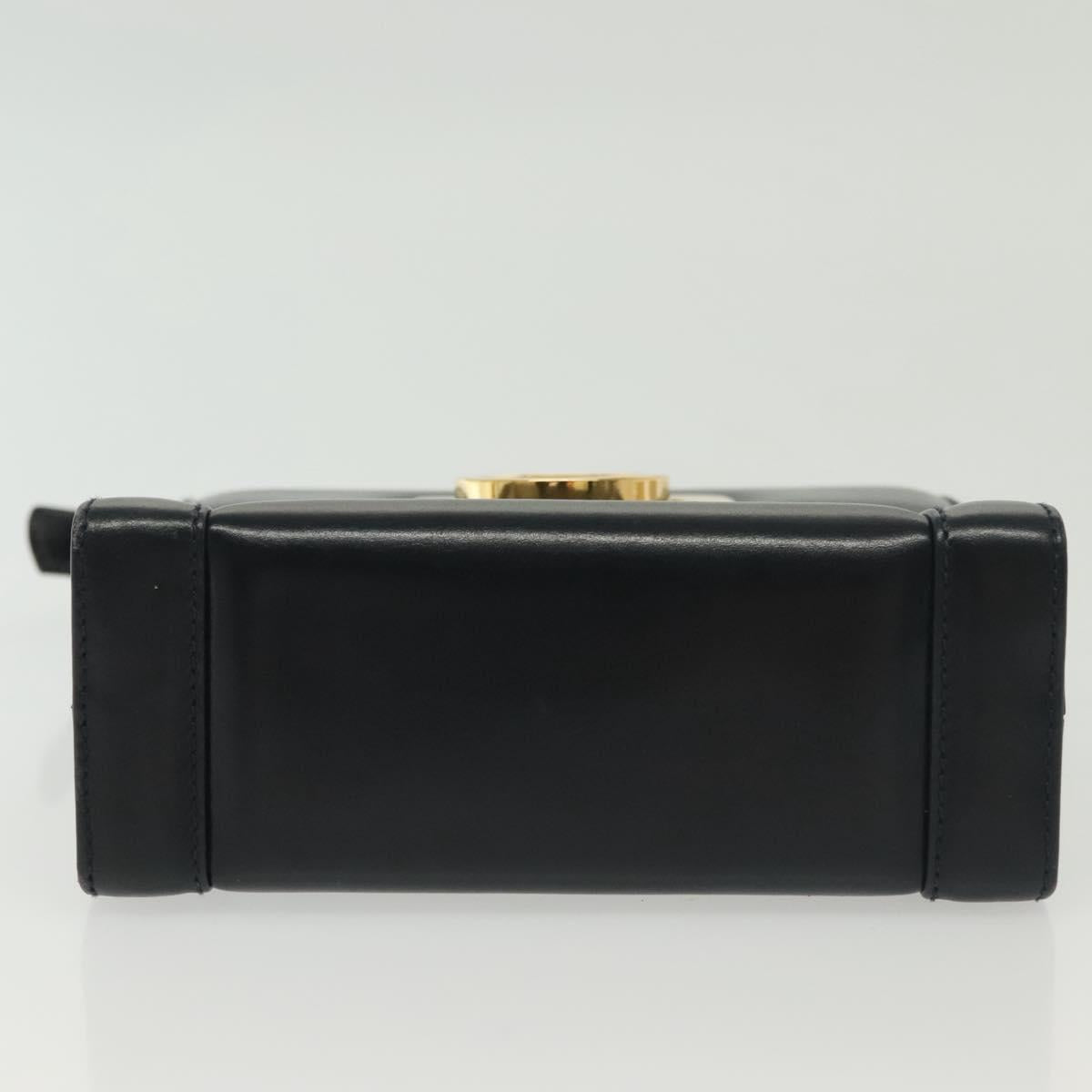 Salvatore Ferragamo Gancini Hand Bag Leather Navy Gold Auth 142283A