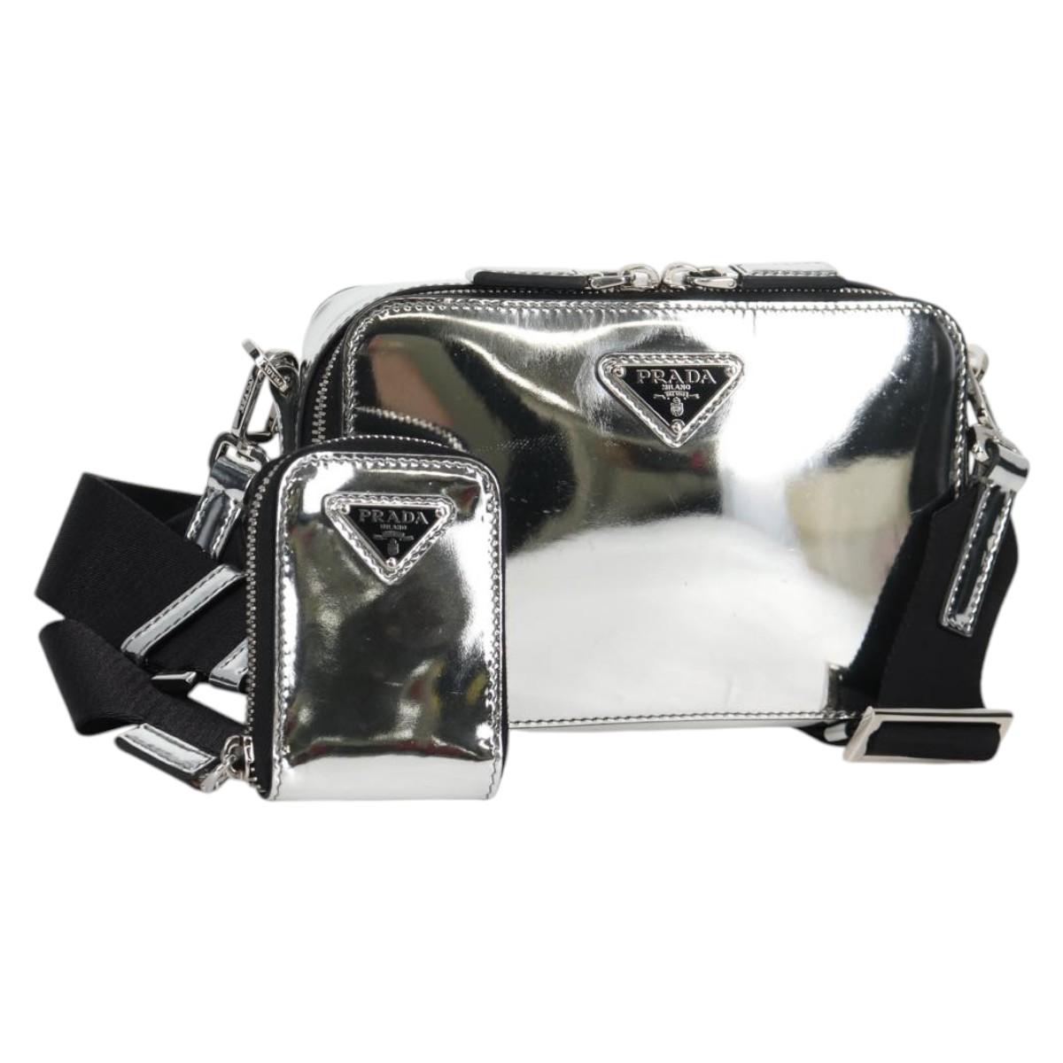 PRADA Shoulder Bag Leather Silver 2VH070 Auth 142285M