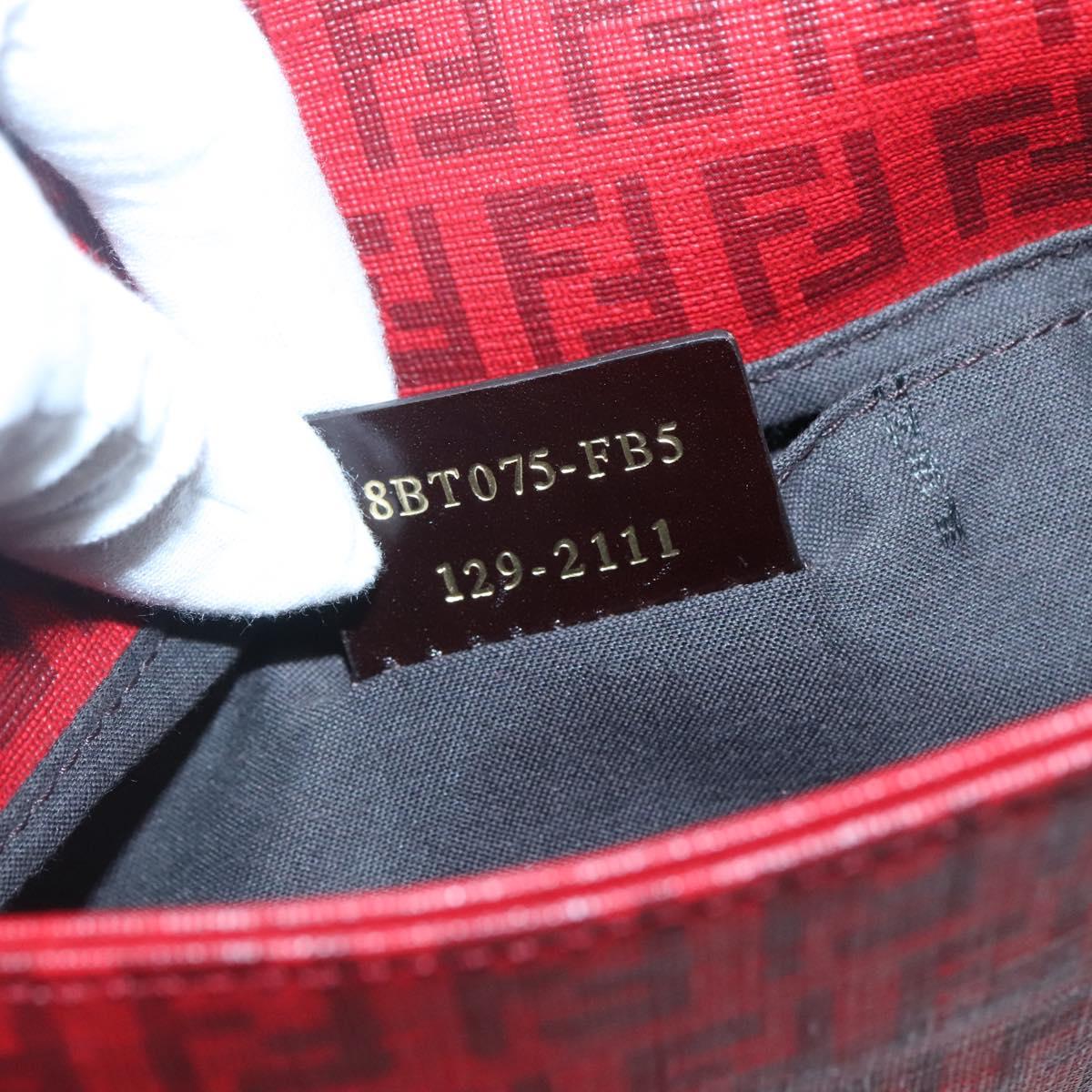 FENDI Zucchino Canvas Mamma Baguette Shoulder Bag PVC Red Gold Auth 142286V