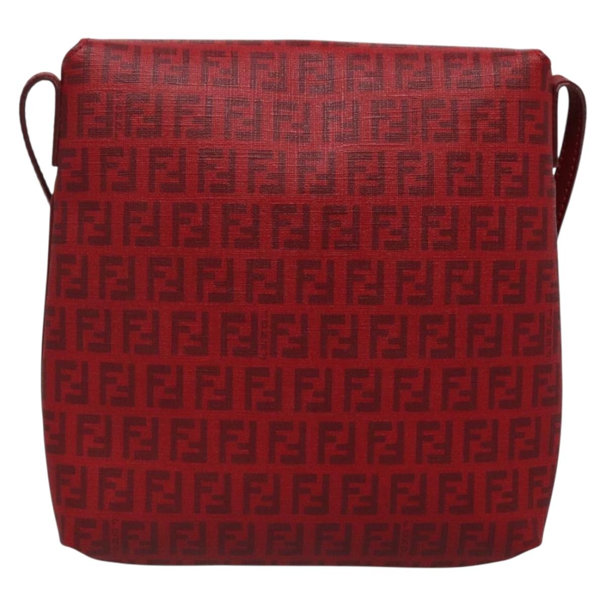 FENDI Zucchino Canvas Mamma Baguette Shoulder Bag PVC Red Gold Auth 142286V