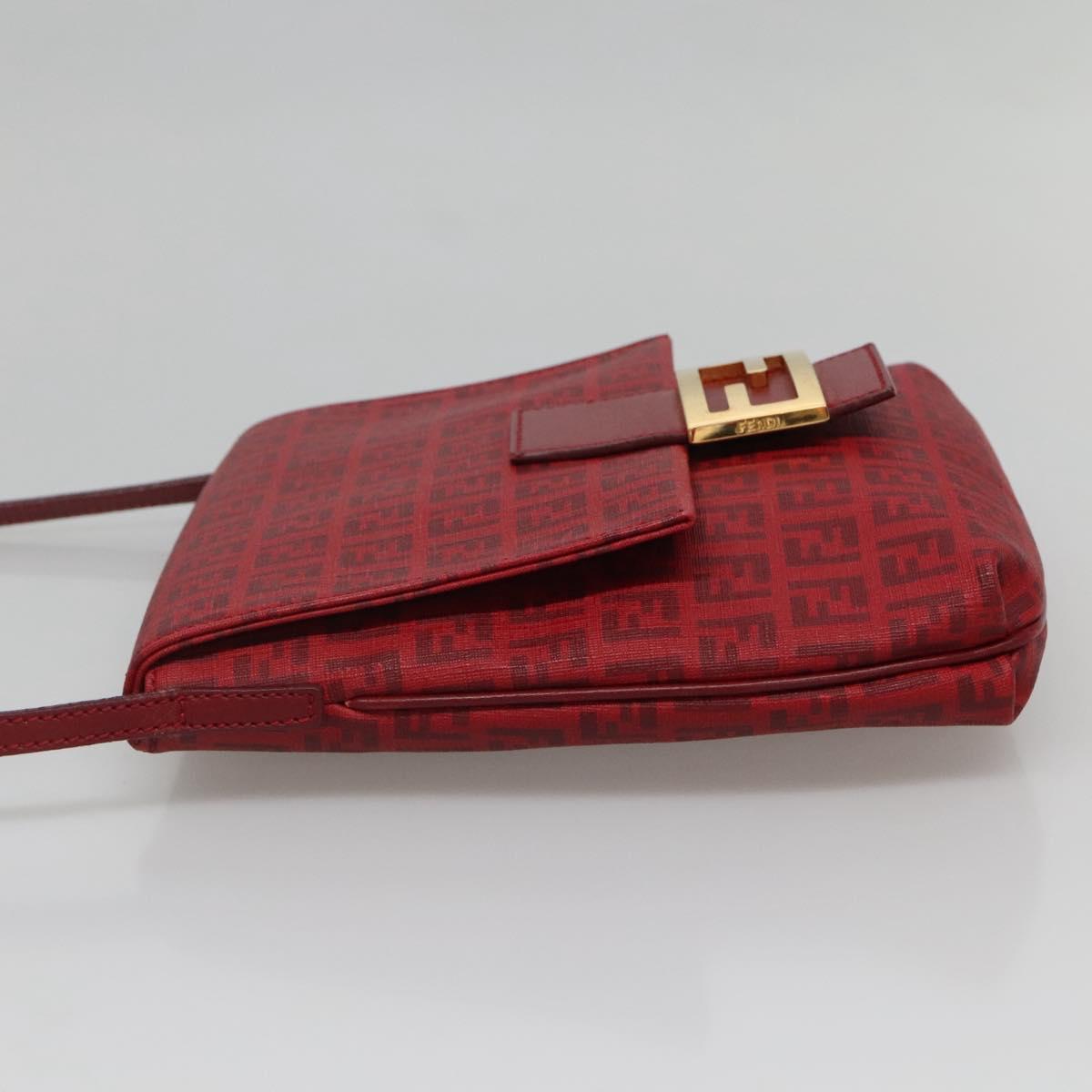 FENDI Zucchino Canvas Mamma Baguette Shoulder Bag PVC Red Gold Auth 142286V