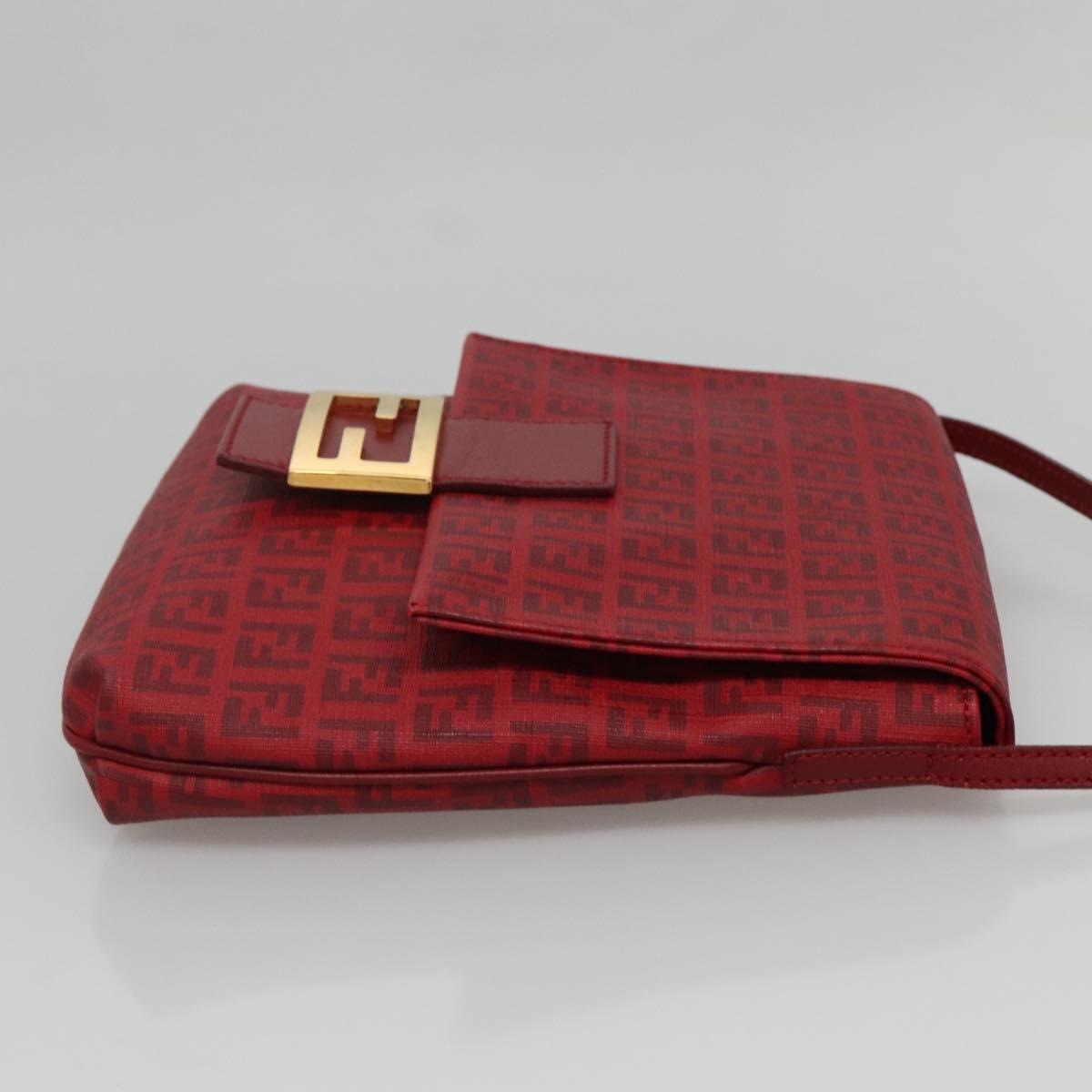 FENDI Zucchino Canvas Mamma Baguette Shoulder Bag PVC Red Gold Auth 142286V
