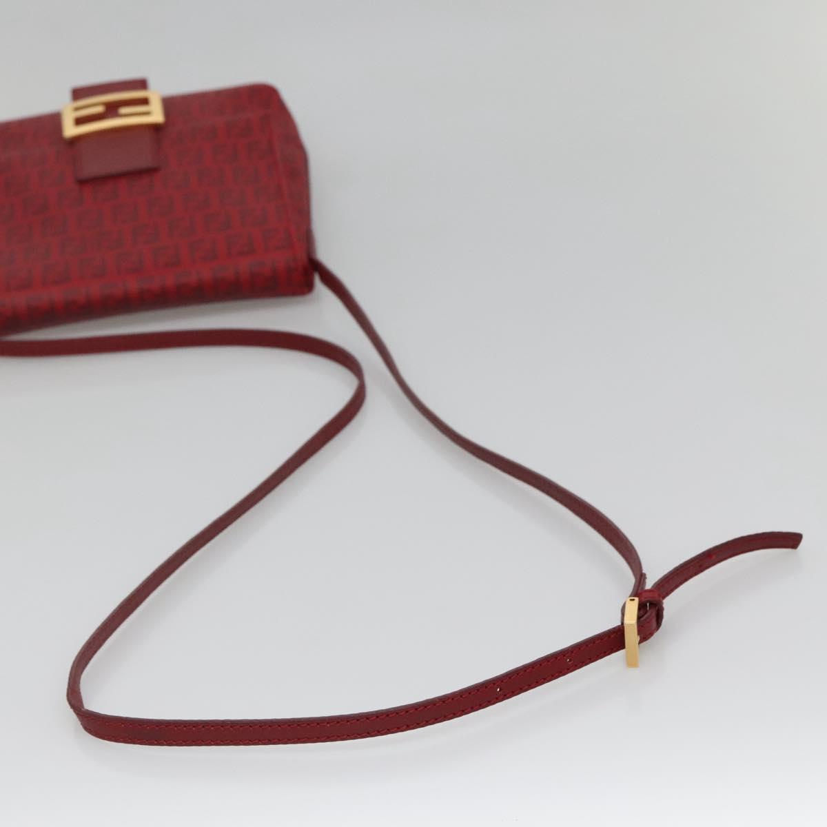 FENDI Zucchino Canvas Mamma Baguette Shoulder Bag PVC Red Gold Auth 142286V