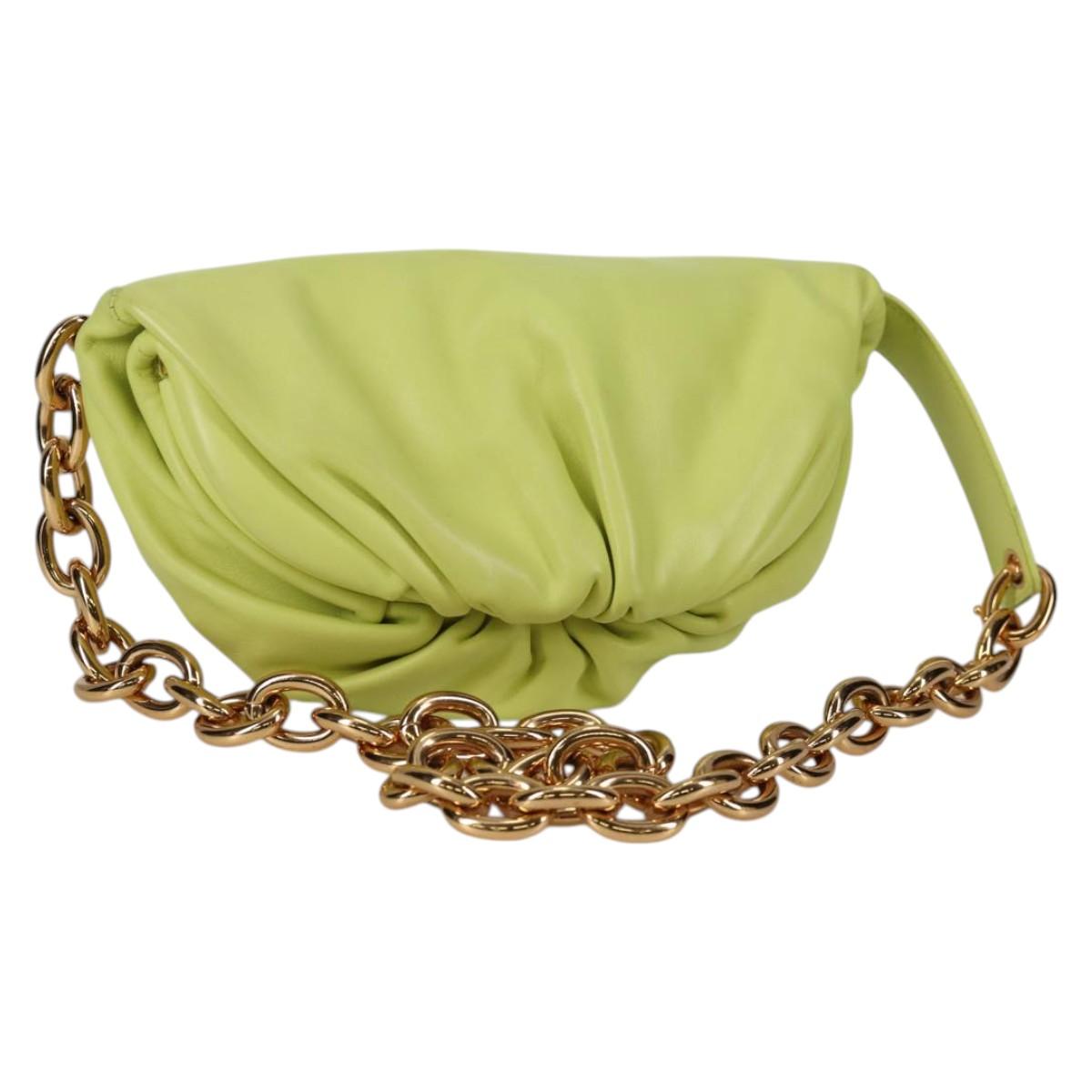 BOTTEGA VENETA Chain Shoulder Bag Leather LIme Green Gold Auth 142289M