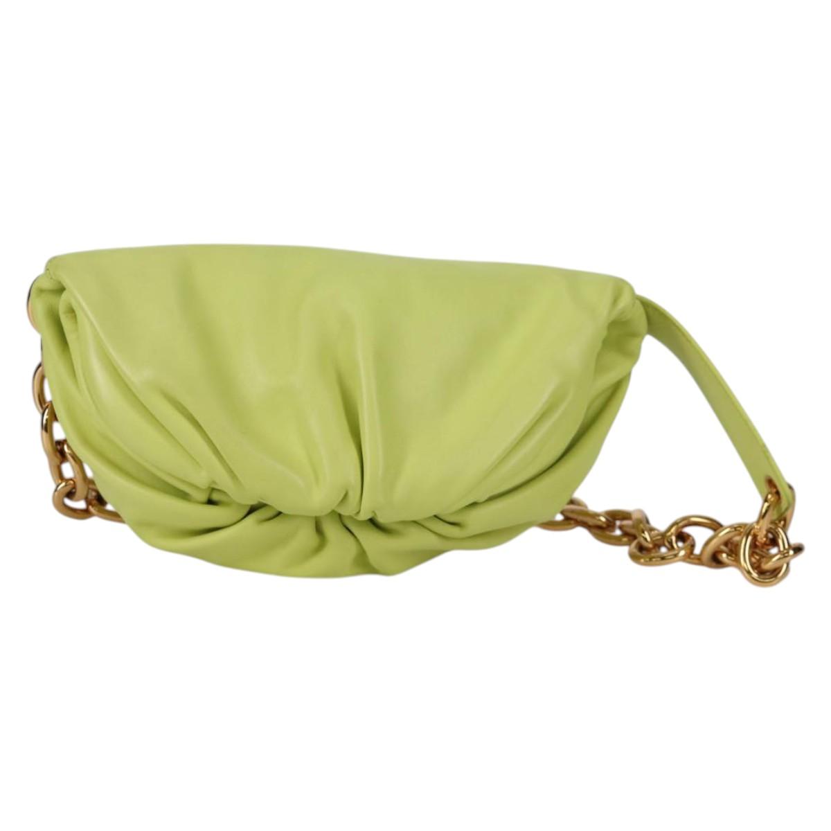 BOTTEGA VENETA Chain Shoulder Bag Leather LIme Green Gold Auth 142289M