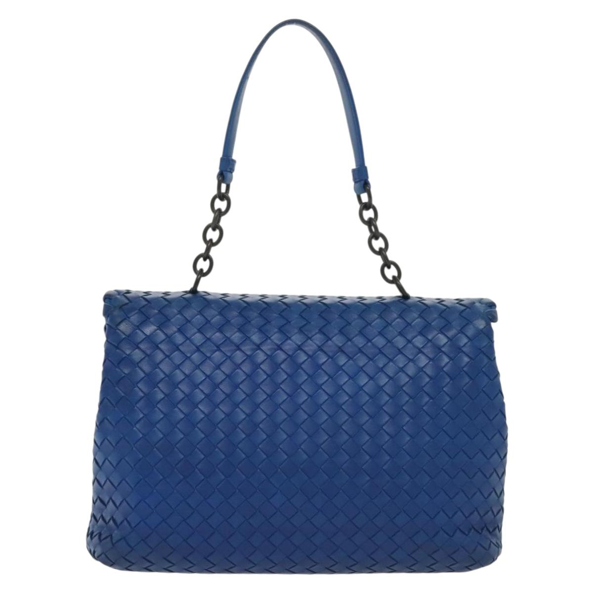 BOTTEGA VENETA INTRECCIATO Shoulder Bag Leather Blue Auth 142290