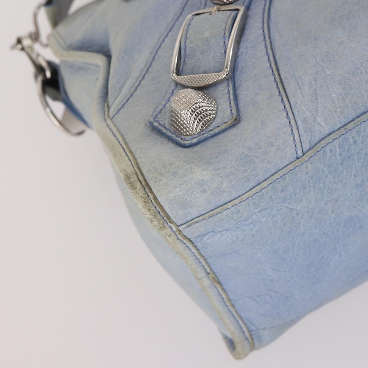BALENCIAGA The Giant City Hand Bag Leather 2way Light Blue Silver Auth 142291