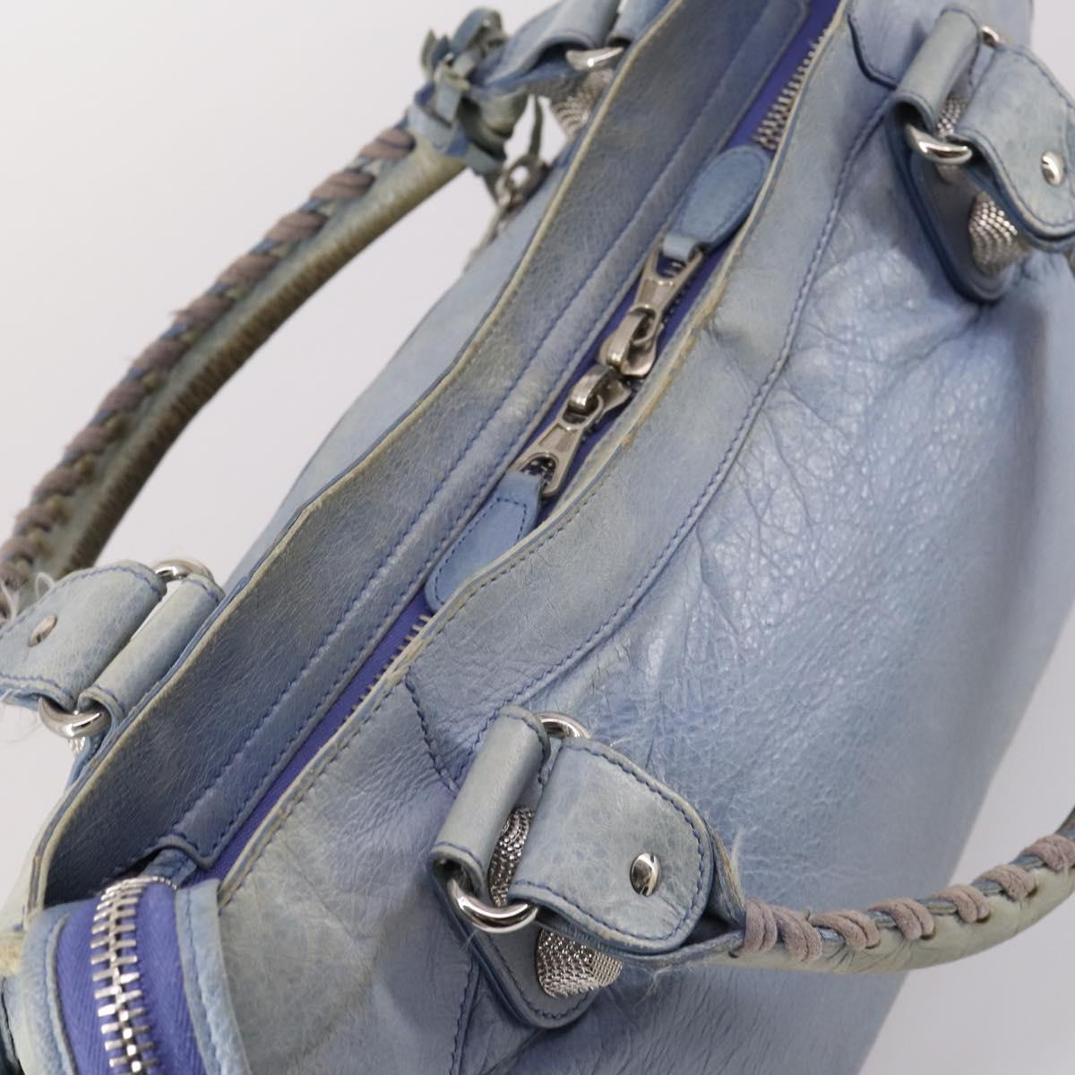 BALENCIAGA The Giant City Hand Bag Leather 2way Light Blue Silver Auth 142291