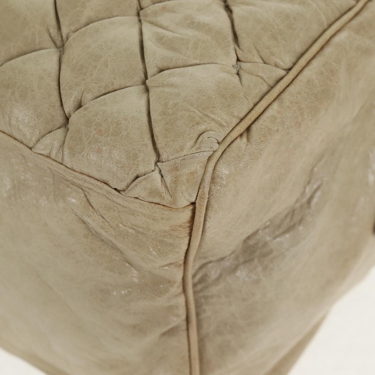 BALENCIAGA The Matelasse Hand Bag Leather Beige Silver 168031 Auth 142293V