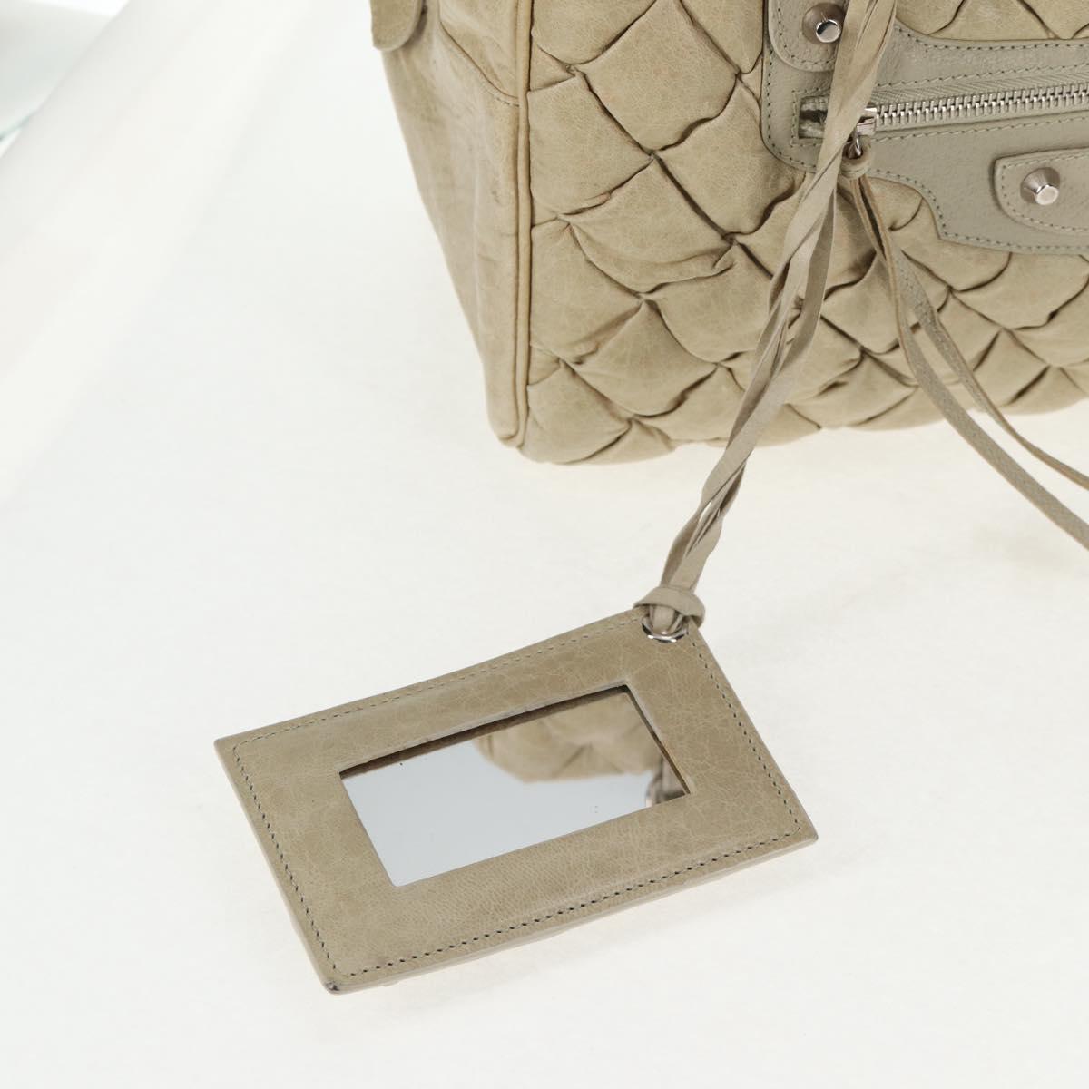 BALENCIAGA The Matelasse Hand Bag Leather Beige Silver 168031 Auth 142293V