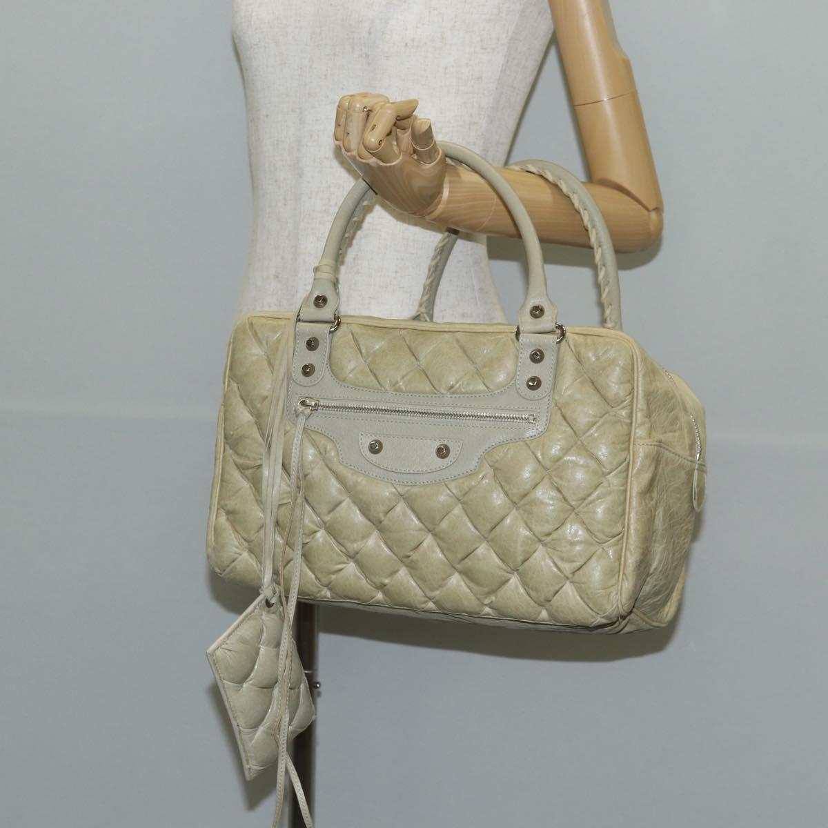 BALENCIAGA The Matelasse Hand Bag Leather Beige Silver 168031 Auth 142293V