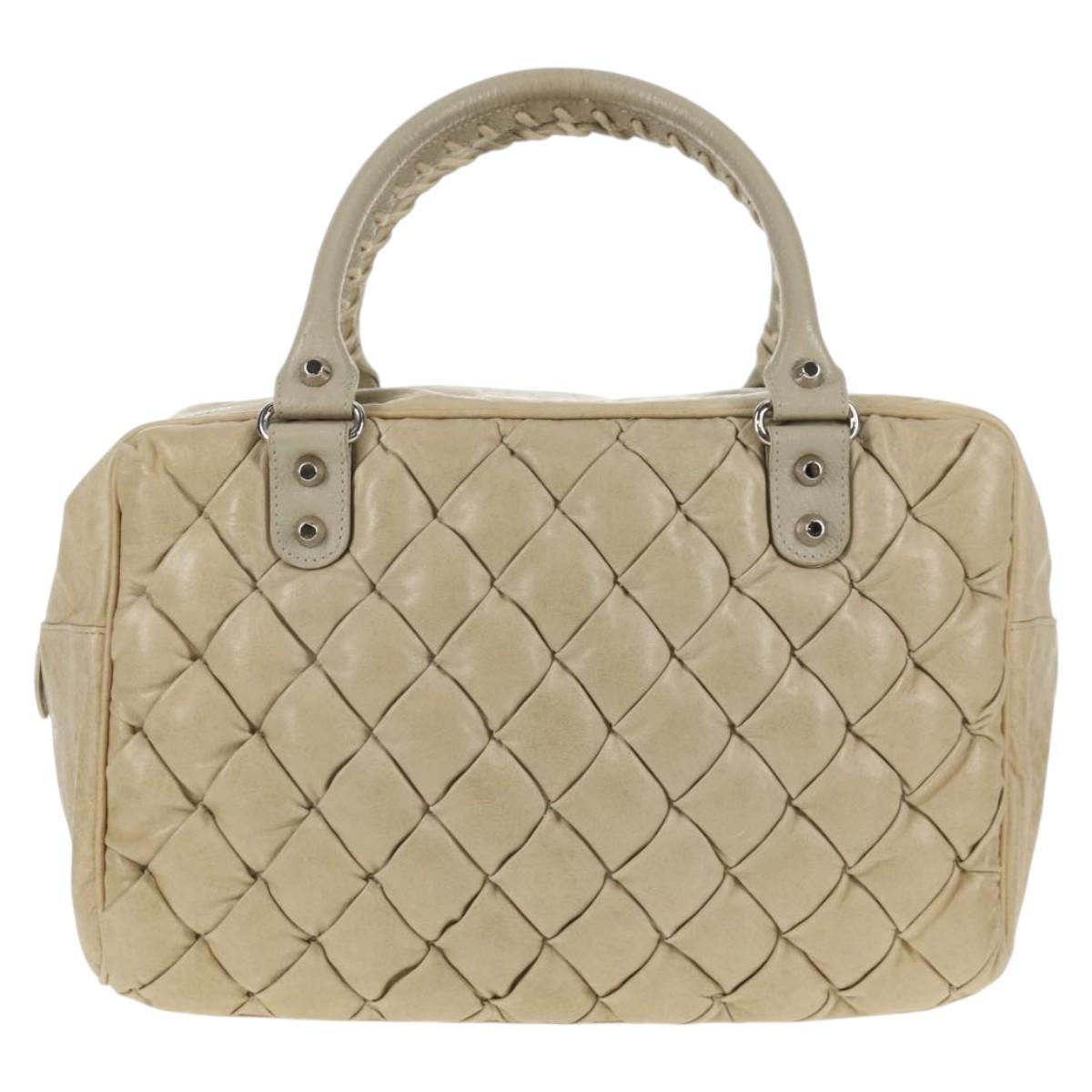 BALENCIAGA The Matelasse Hand Bag Leather Beige Silver 168031 Auth 142293V