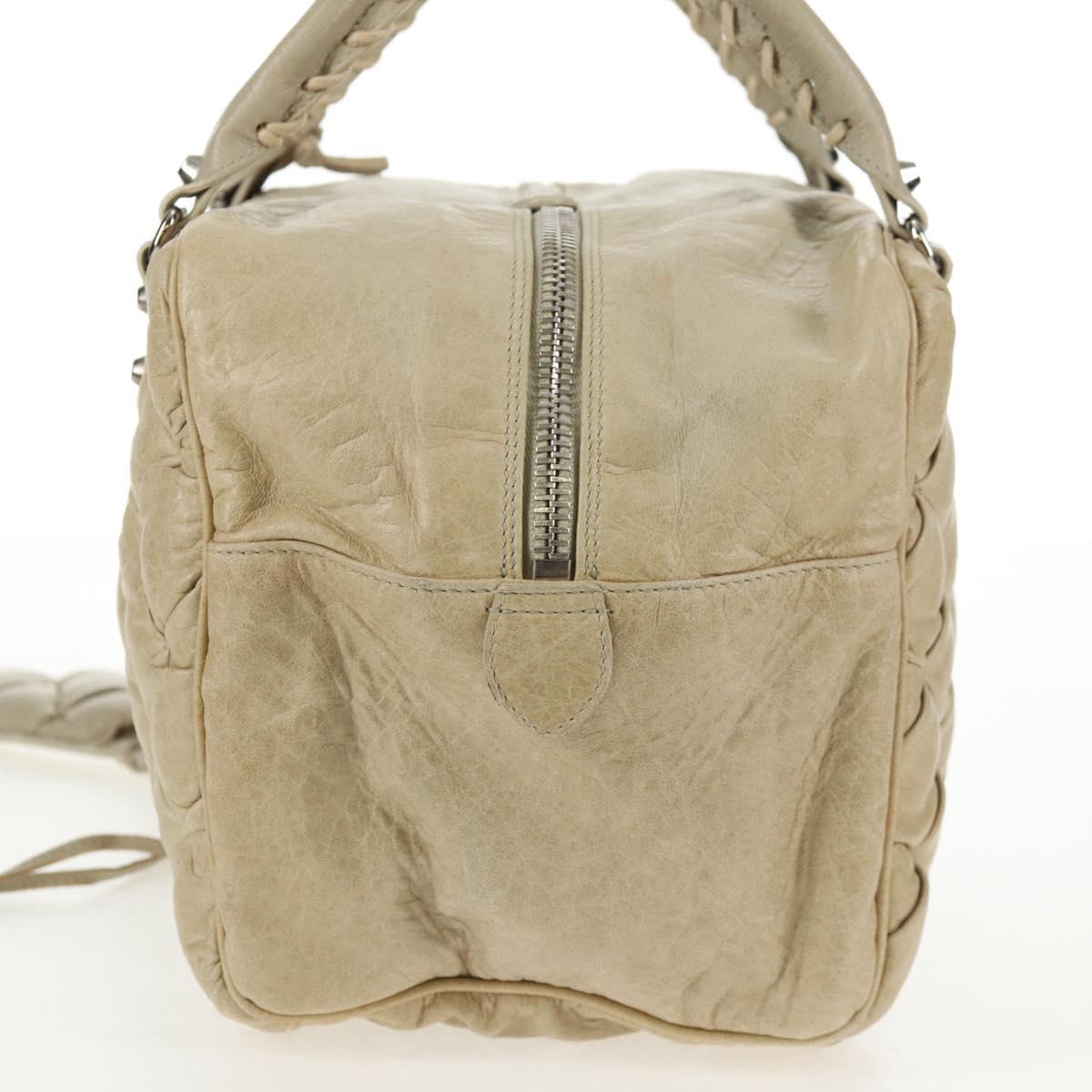 BALENCIAGA The Matelasse Hand Bag Leather Beige Silver 168031 Auth 142293V