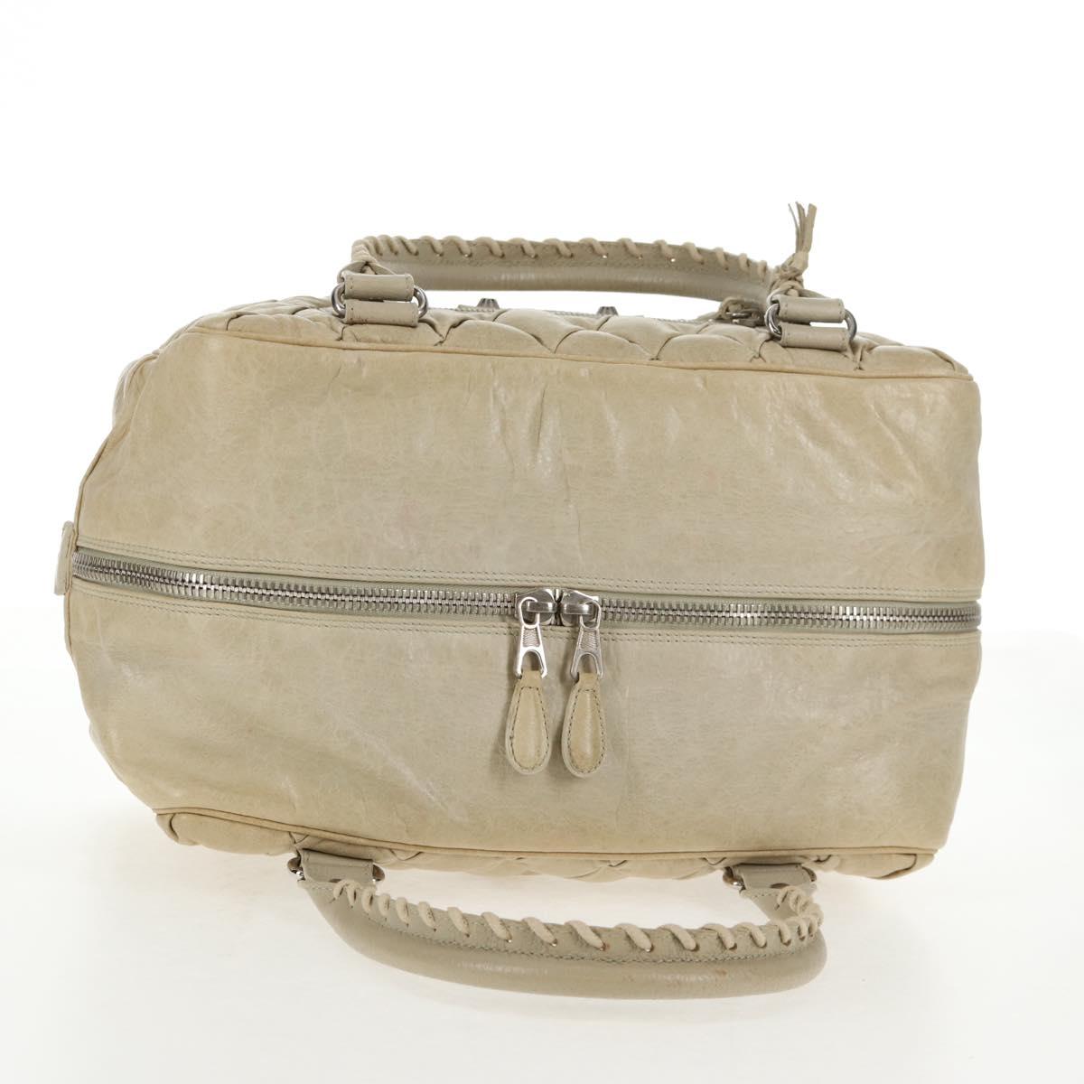 BALENCIAGA The Matelasse Hand Bag Leather Beige Silver 168031 Auth 142293V