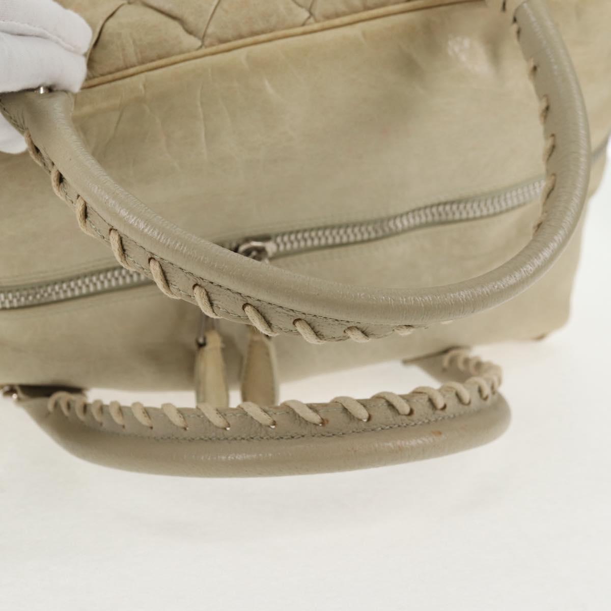 BALENCIAGA The Matelasse Hand Bag Leather Beige Silver 168031 Auth 142293V