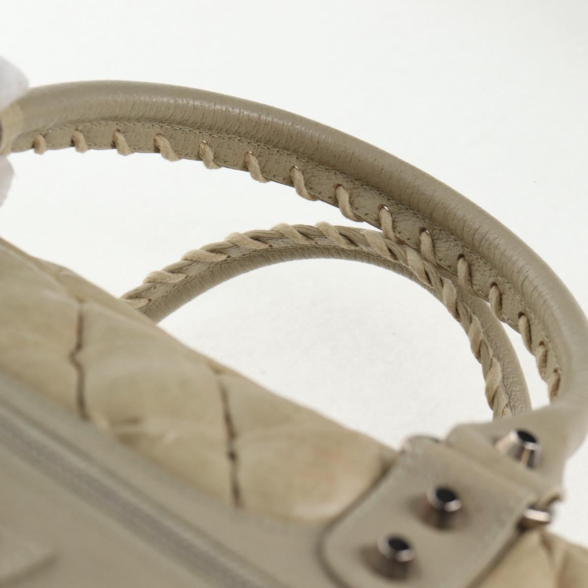 BALENCIAGA The Matelasse Hand Bag Leather Beige Silver 168031 Auth 142293V