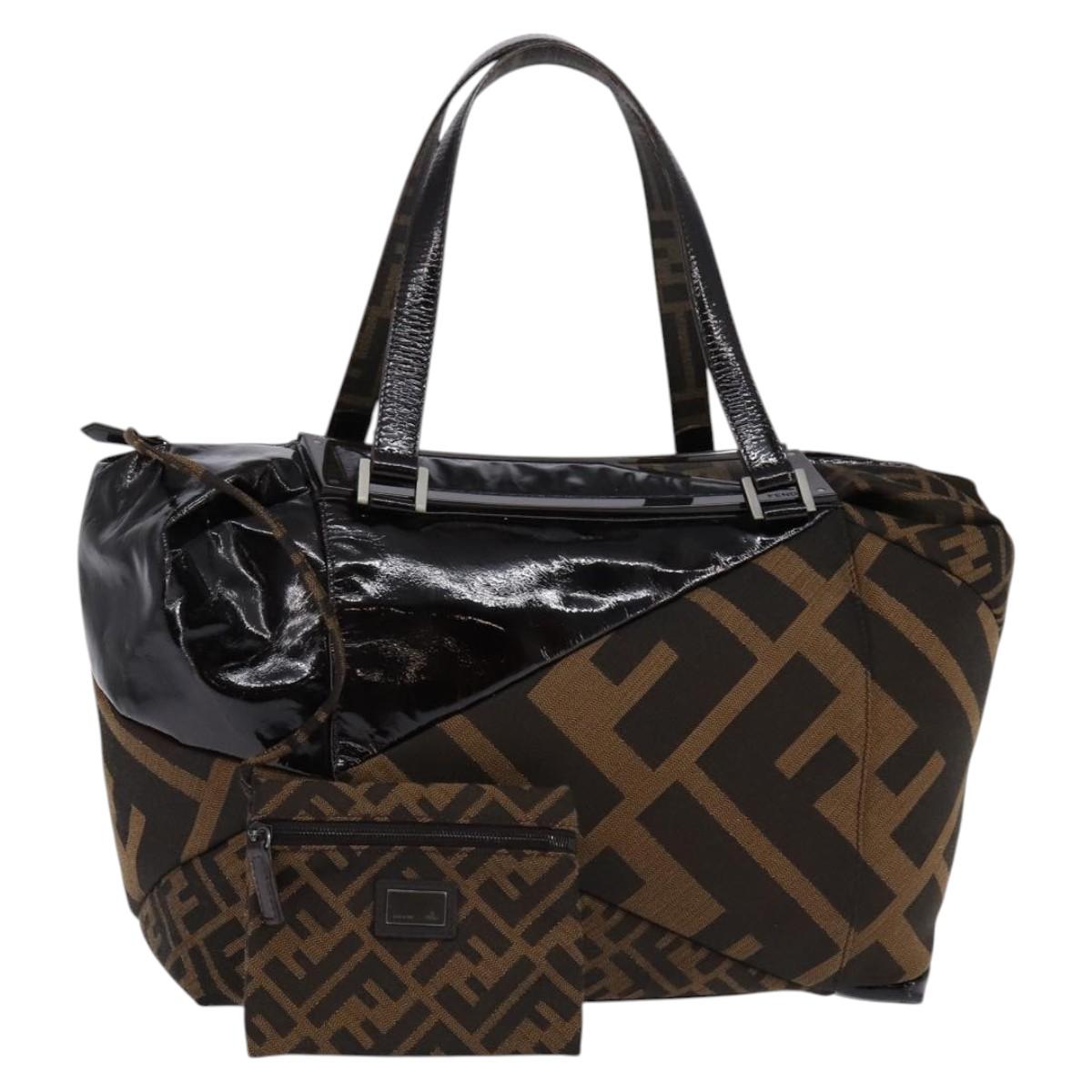 FENDI Zucca Canvas Boston Bag Black Brown Auth 142295
