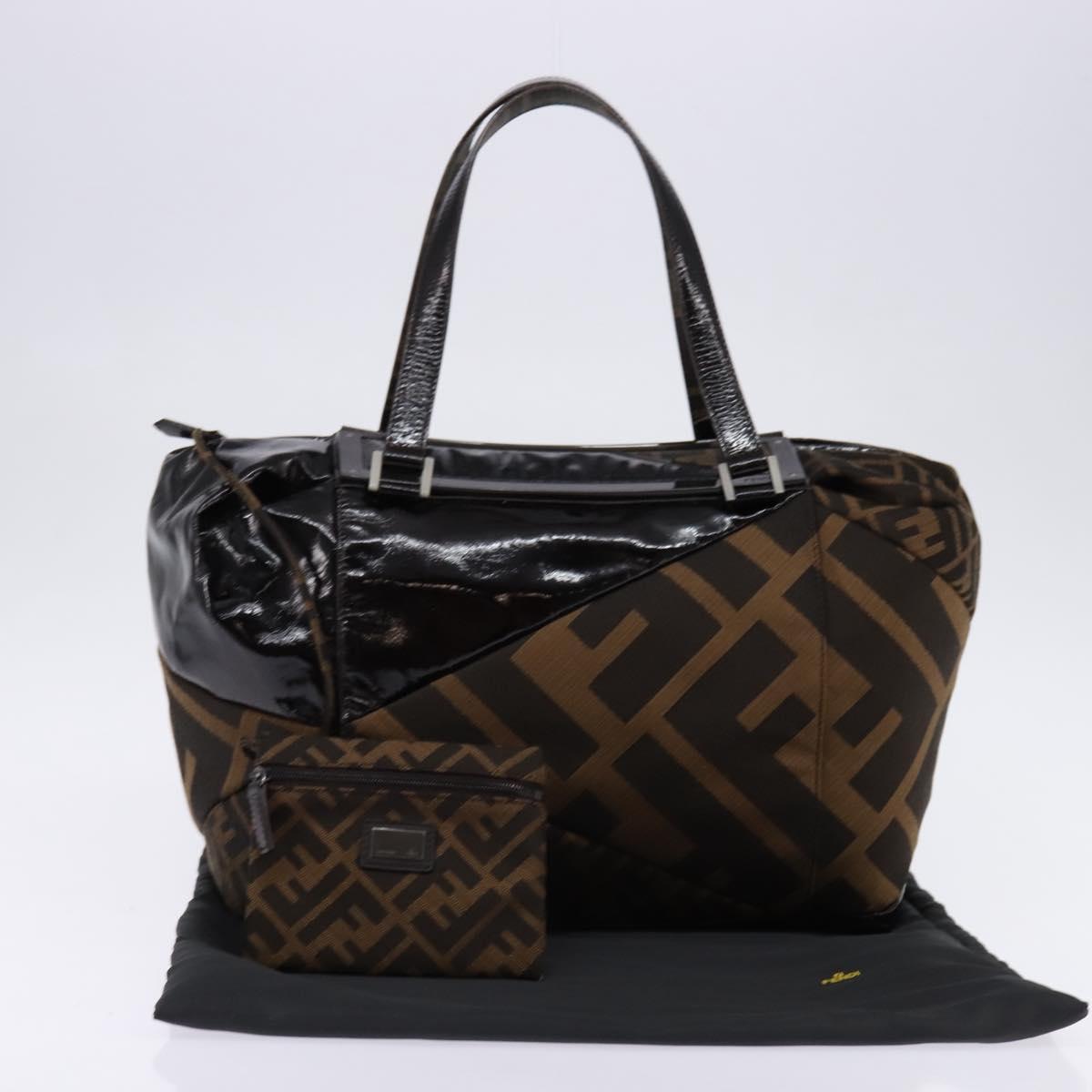 FENDI Zucca Canvas Boston Bag Black Brown Auth 142295