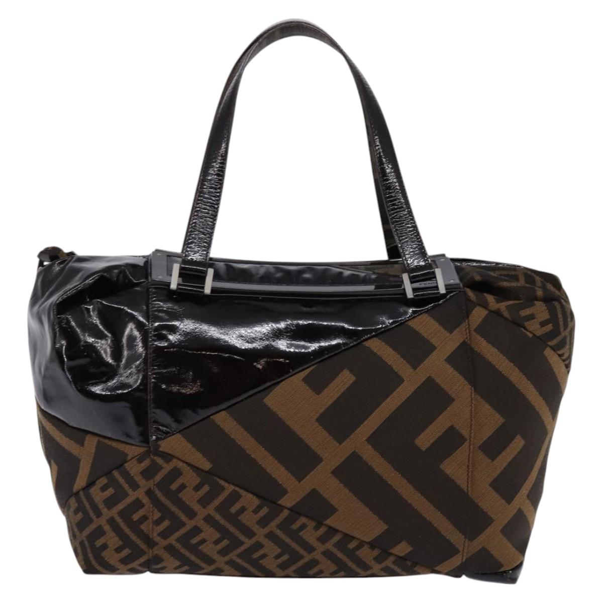 FENDI Zucca Canvas Boston Bag Black Brown Auth 142295