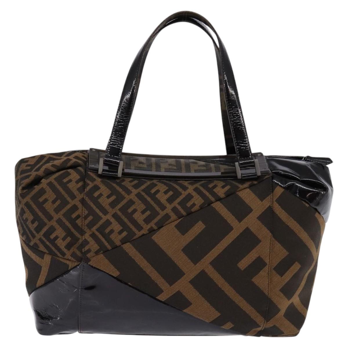 FENDI Zucca Canvas Boston Bag Black Brown Auth 142295