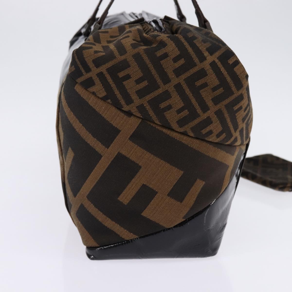 FENDI Zucca Canvas Boston Bag Black Brown Auth 142295