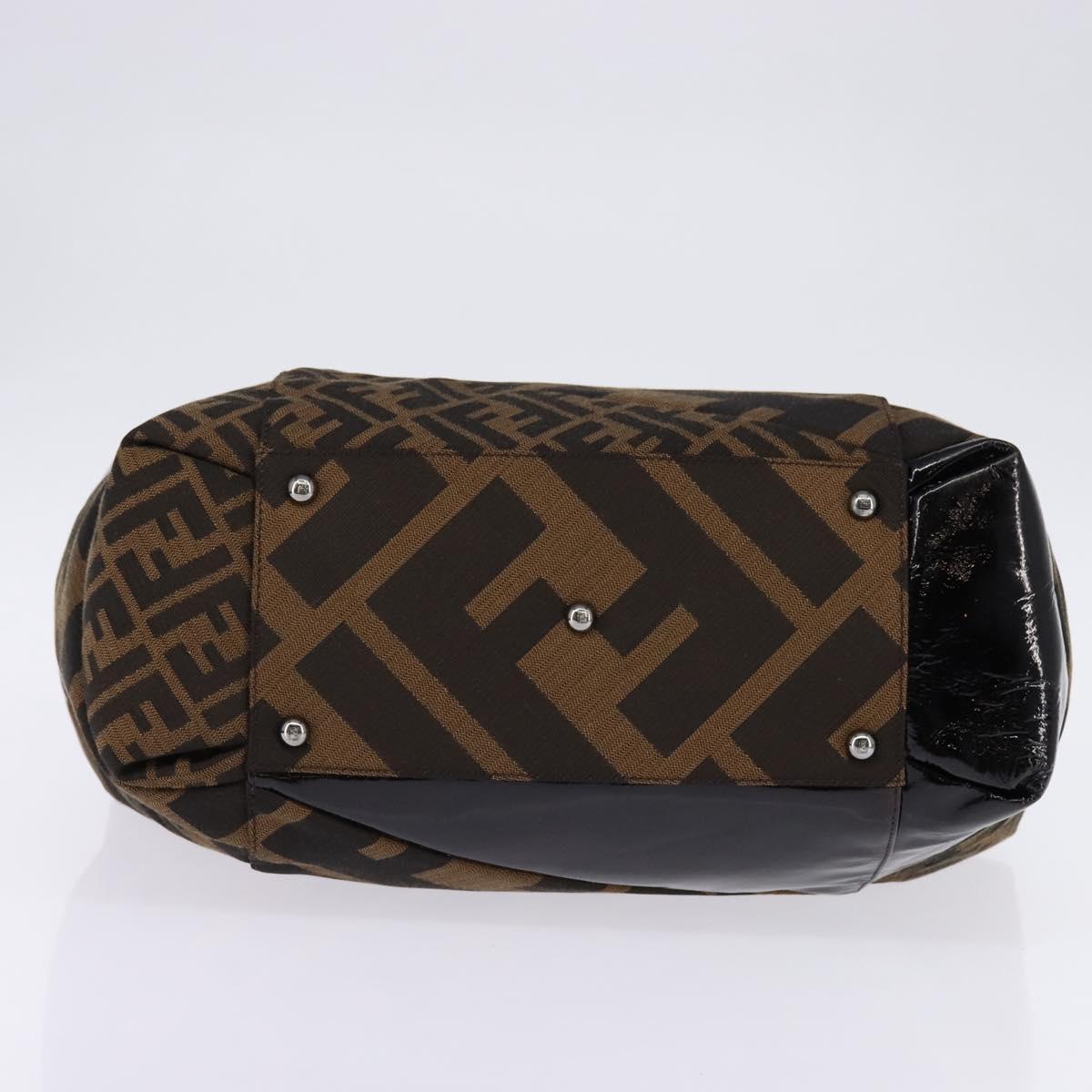 FENDI Zucca Canvas Boston Bag Black Brown Auth 142295