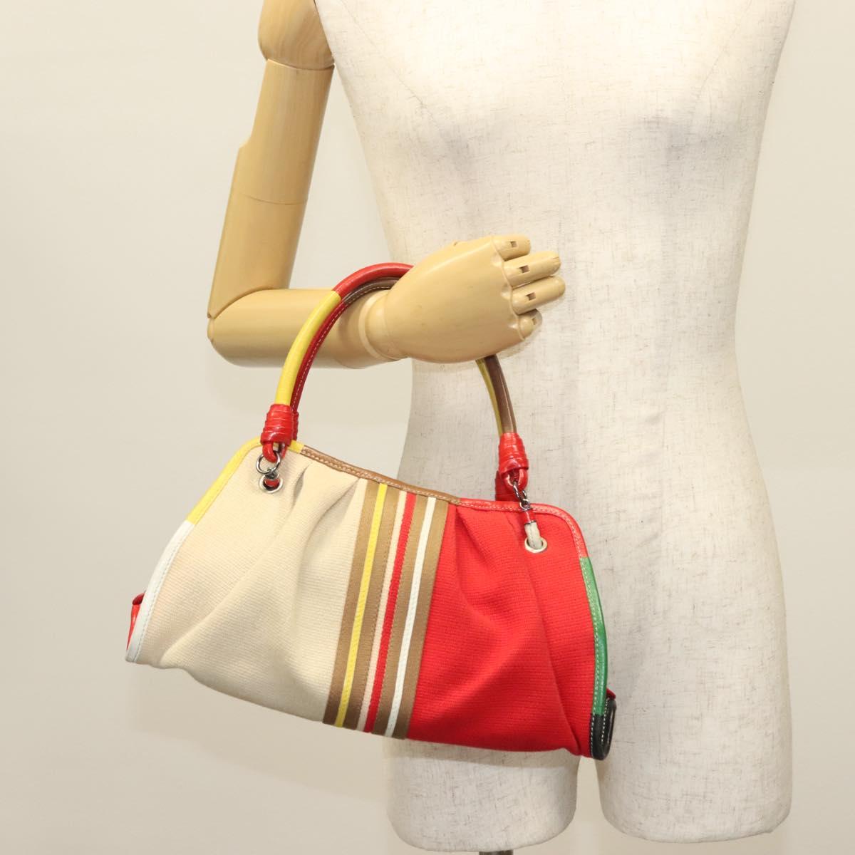 BOTTEGA VENETA Hand Bag Canvas Outlet Multicolor Silver Auth 142296
