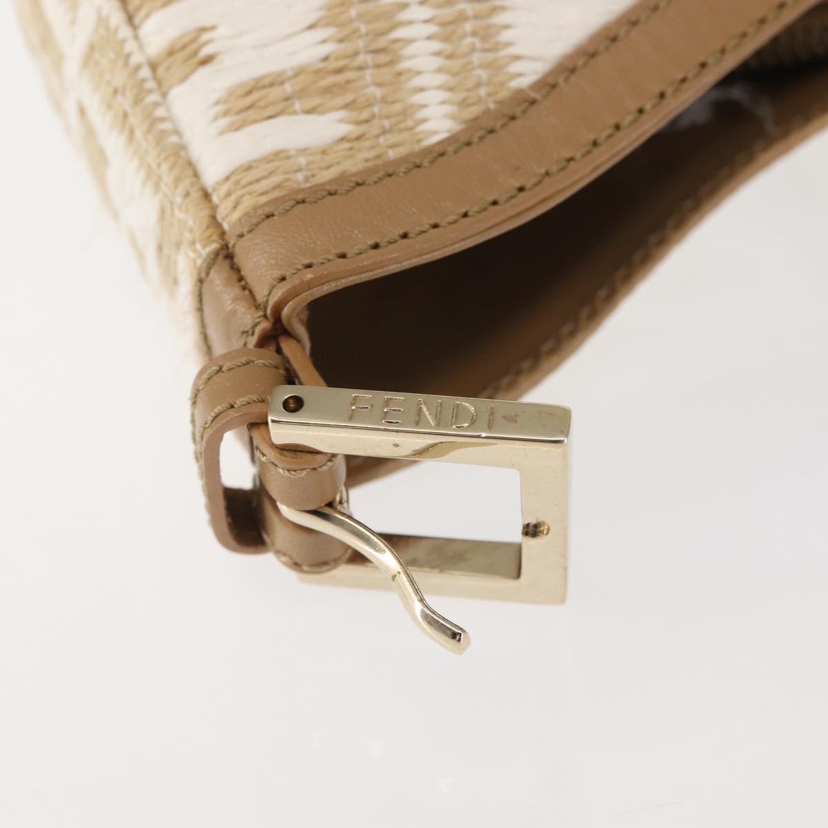 FENDI Zucca Canvas Shoulder Bag Straw Beige Gold Auth 142297