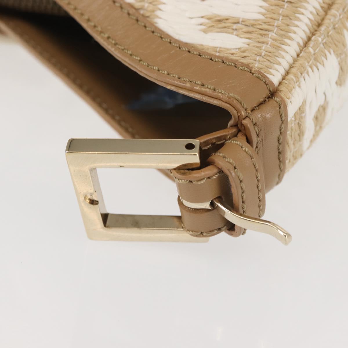 FENDI Zucca Canvas Shoulder Bag Straw Beige Gold Auth 142297