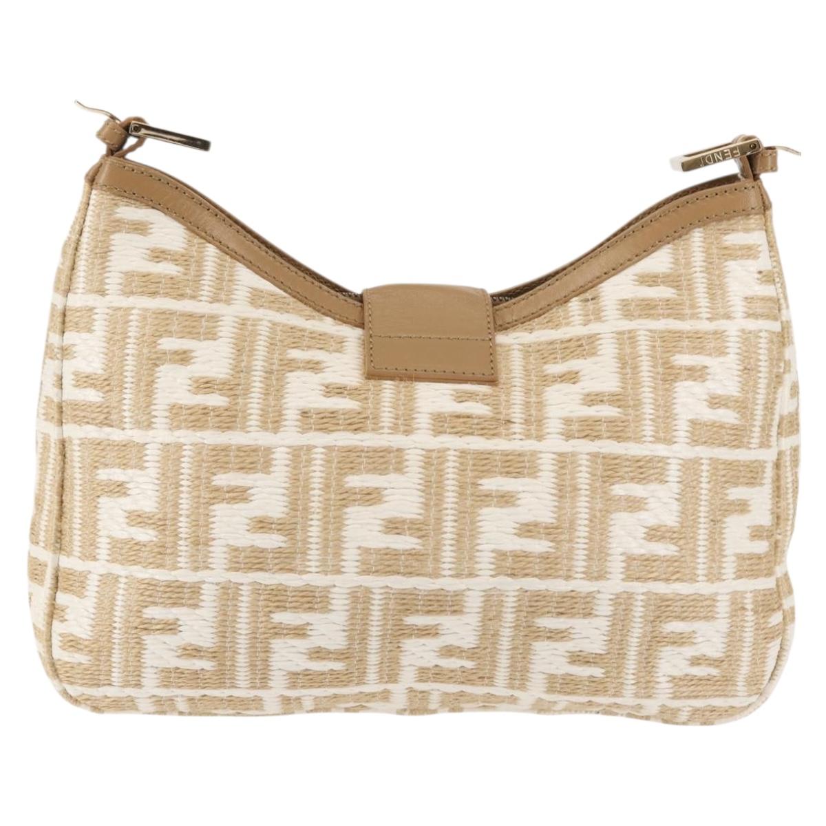 FENDI Zucca Canvas Shoulder Bag Straw Beige Gold Auth 142297