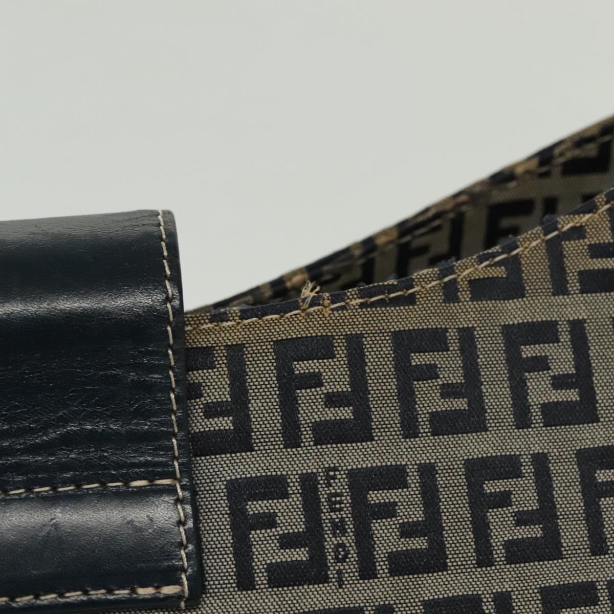 FENDI Zucchino Canvas Mamma Baguette Shoulder Bag Navy Silver Auth 142298