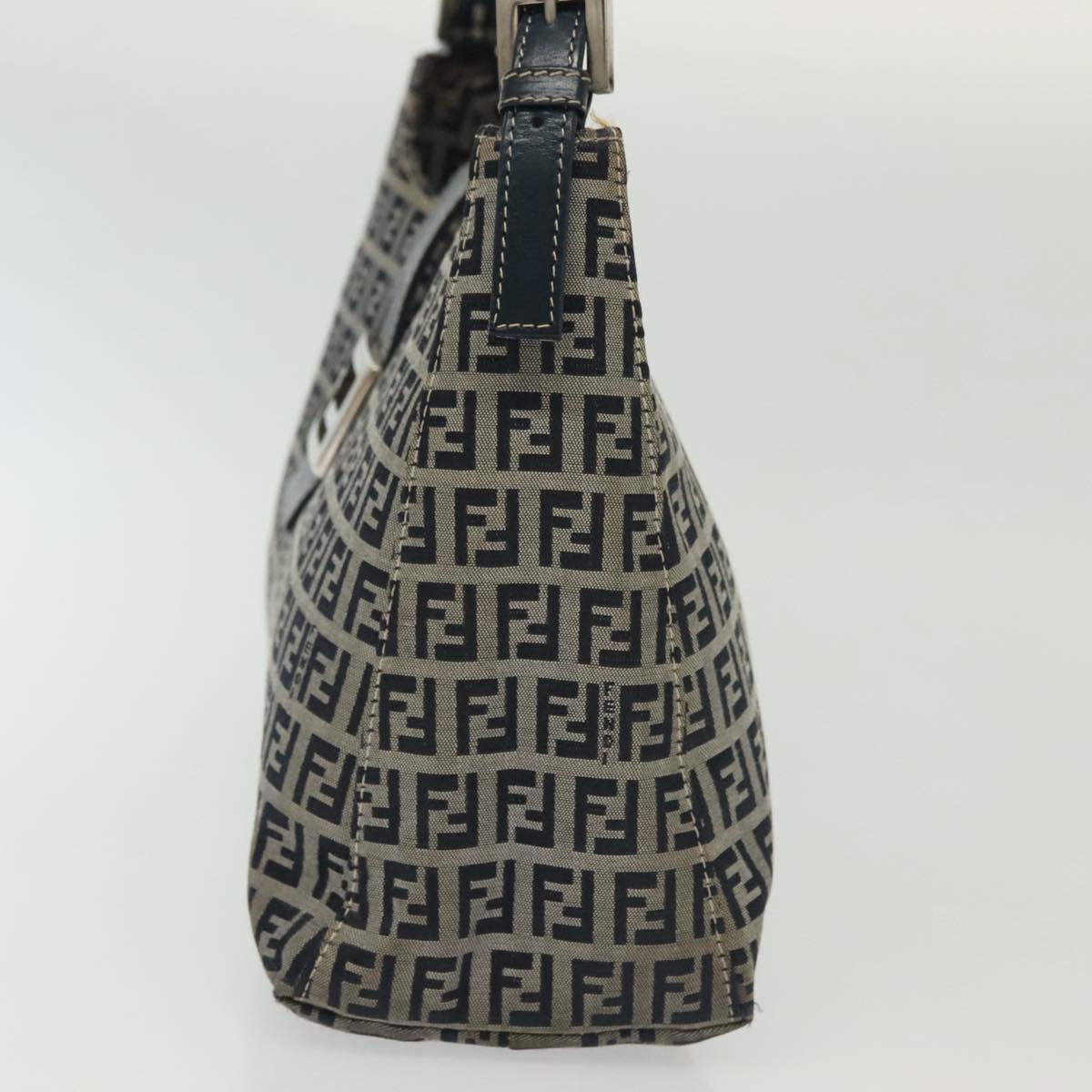 FENDI Zucchino Canvas Mamma Baguette Shoulder Bag Navy Silver Auth 142298