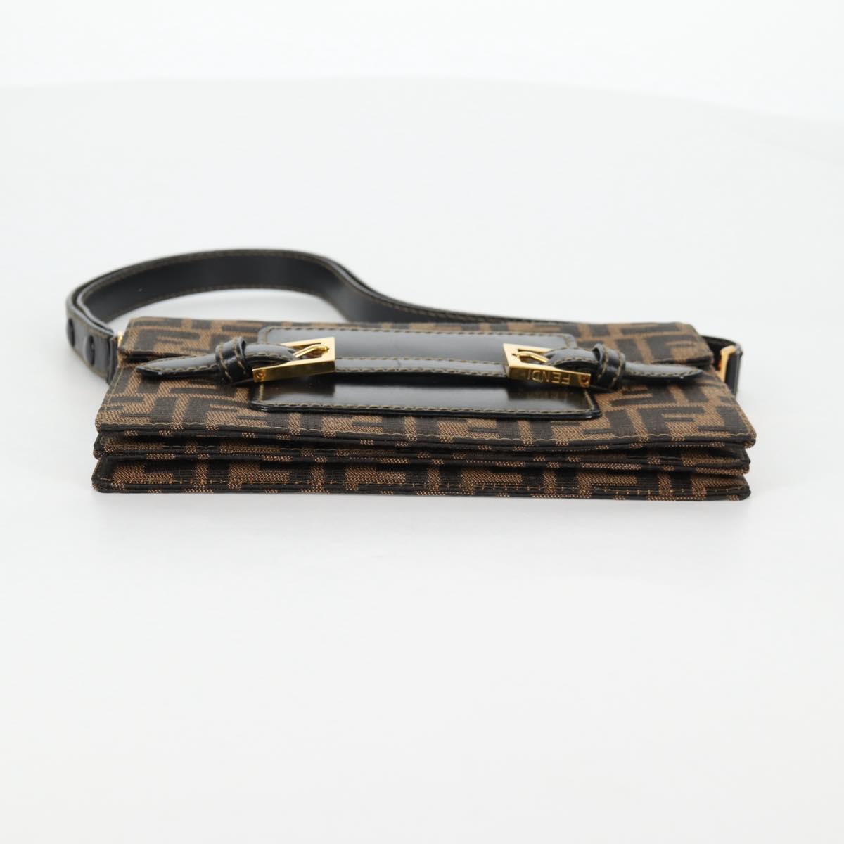 FENDI Zucca Canvas Shoulder Bag Black Brown Auth 142299V
